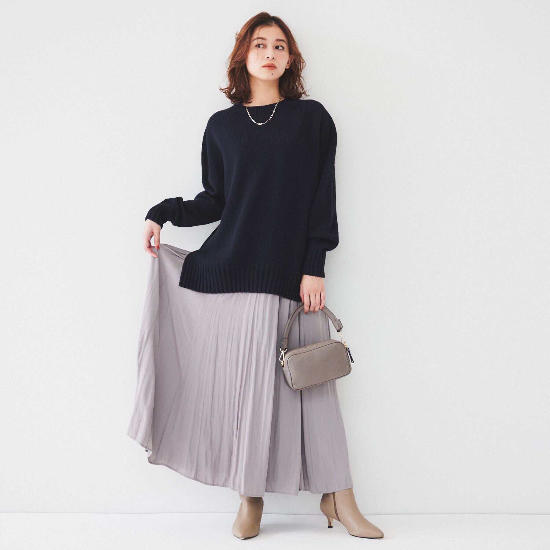 UNTITLED「【洗える/体型カバー】ミドルゲージ ロング丈ニット」|ニット・セーター|