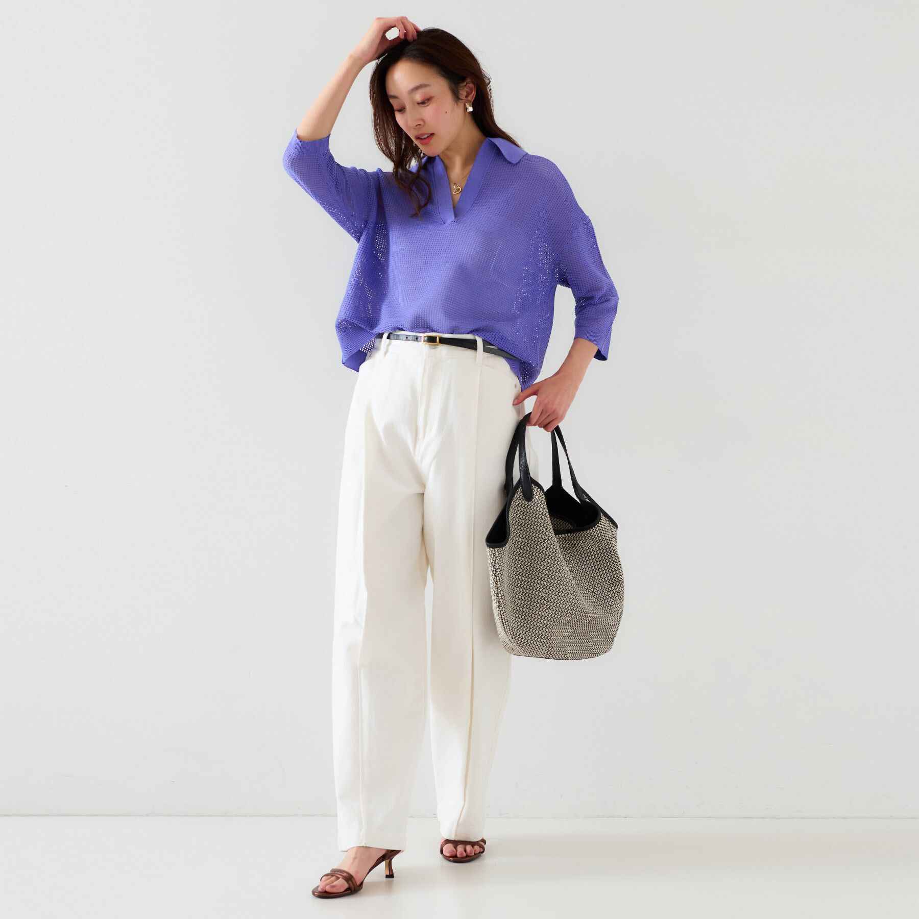 UNTITLED「【七分袖/春夏素材】メッシュ衿付きニット」|ニット・セーター|