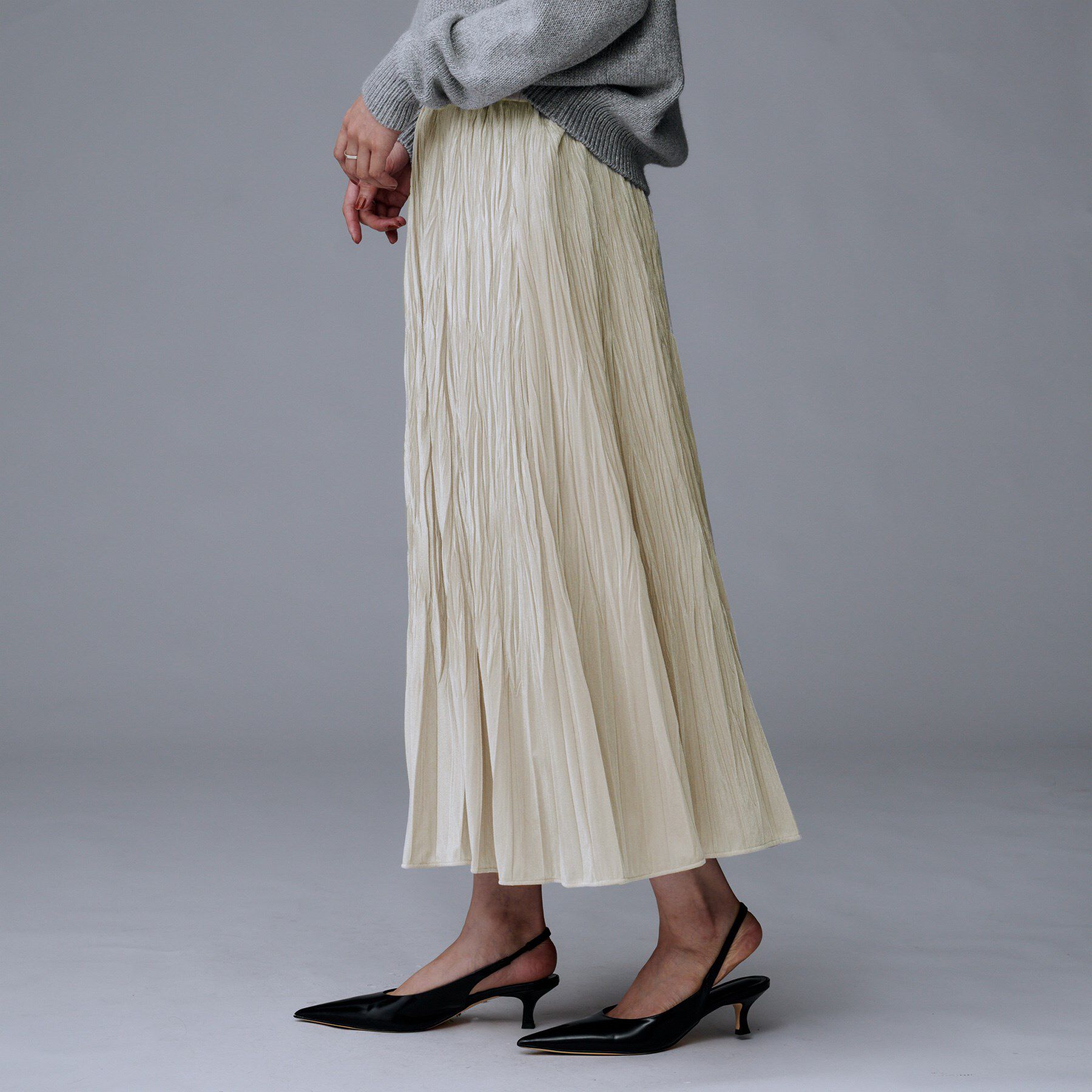 UNTITLED「【ウエストゴム／着映え】ランダムプリーツベロアスカート」|スカート|