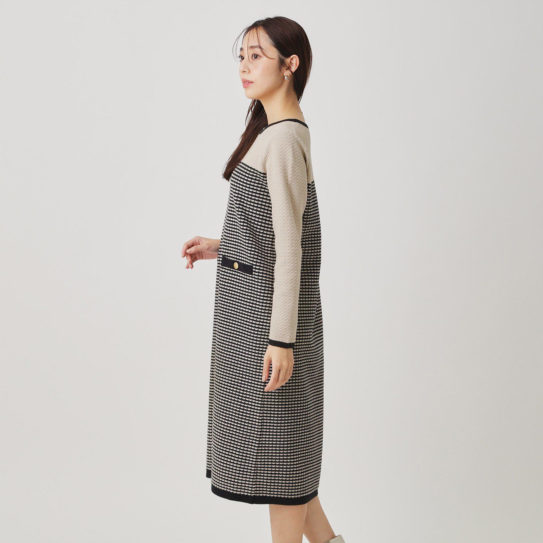 COUP DE CHANCE「【手洗い可】配色デザインニットワンピース」|ワンピース|