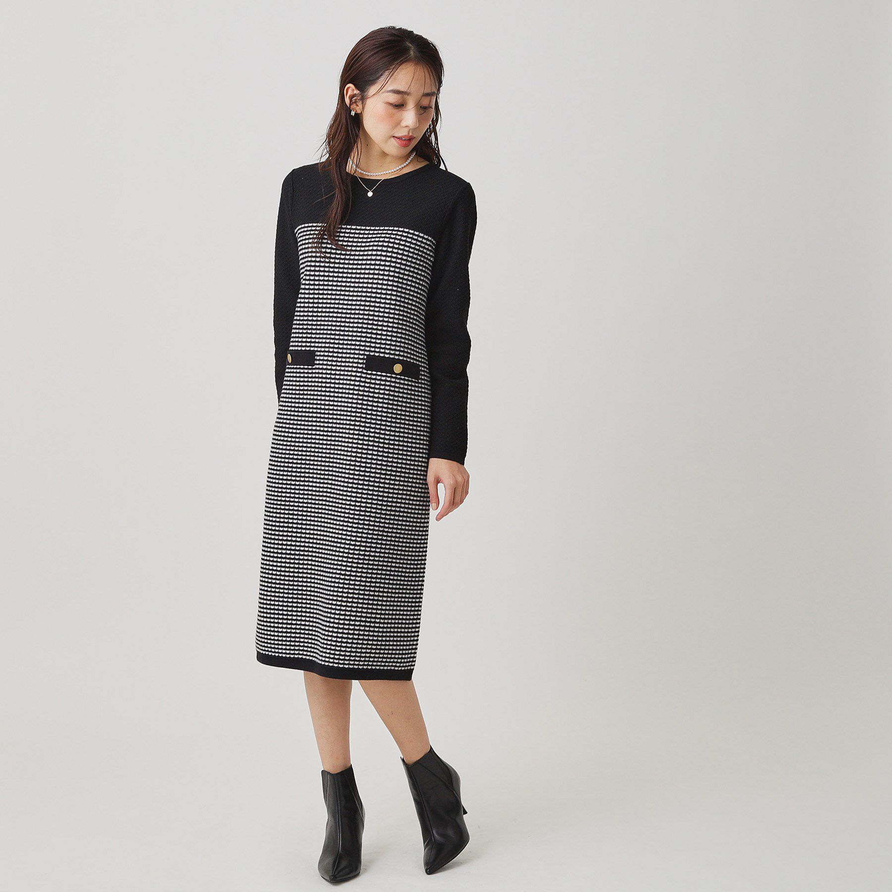 COUP DE CHANCE「【手洗い可】配色デザインニットワンピース」|ワンピース|