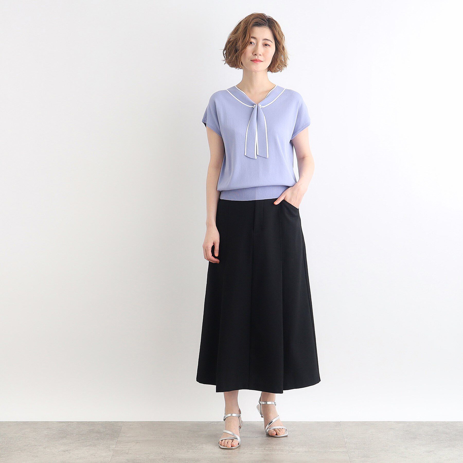 grove「【接触冷感／UV／抗ピル】取り外しパール調ピン付きボウタイニット」|ニット・セーター|