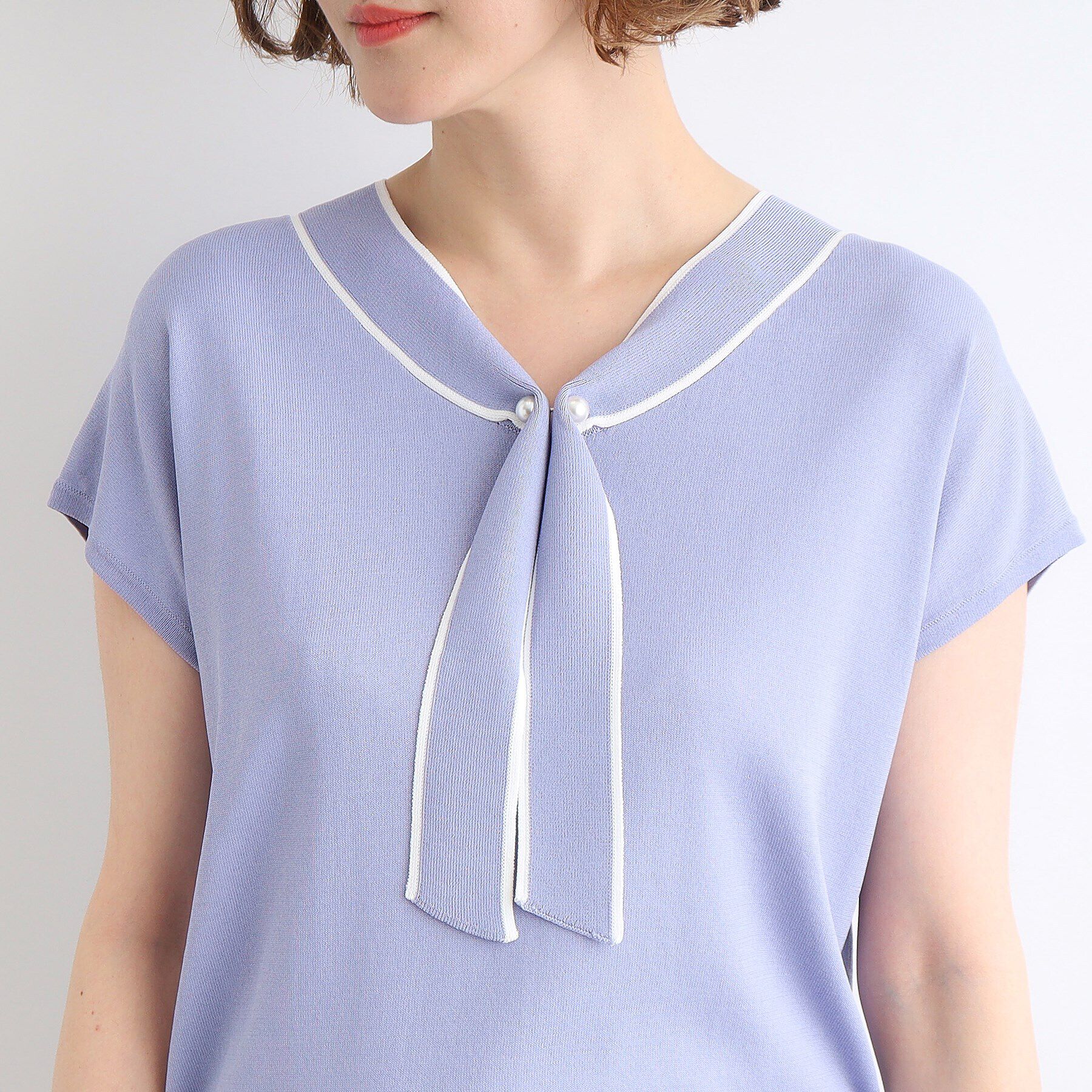 grove「【接触冷感／UV／抗ピル】取り外しパール調ピン付きボウタイニット」|ニット・セーター|