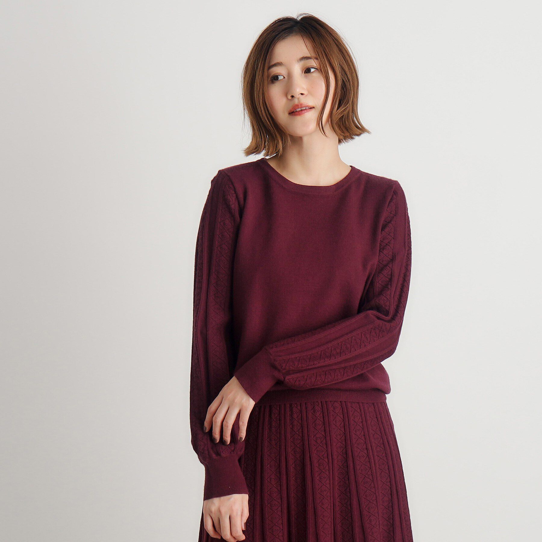 grove「SET UP対応 袖コンニットプルオーバー」|ニット・セーター|ボルドー(064)