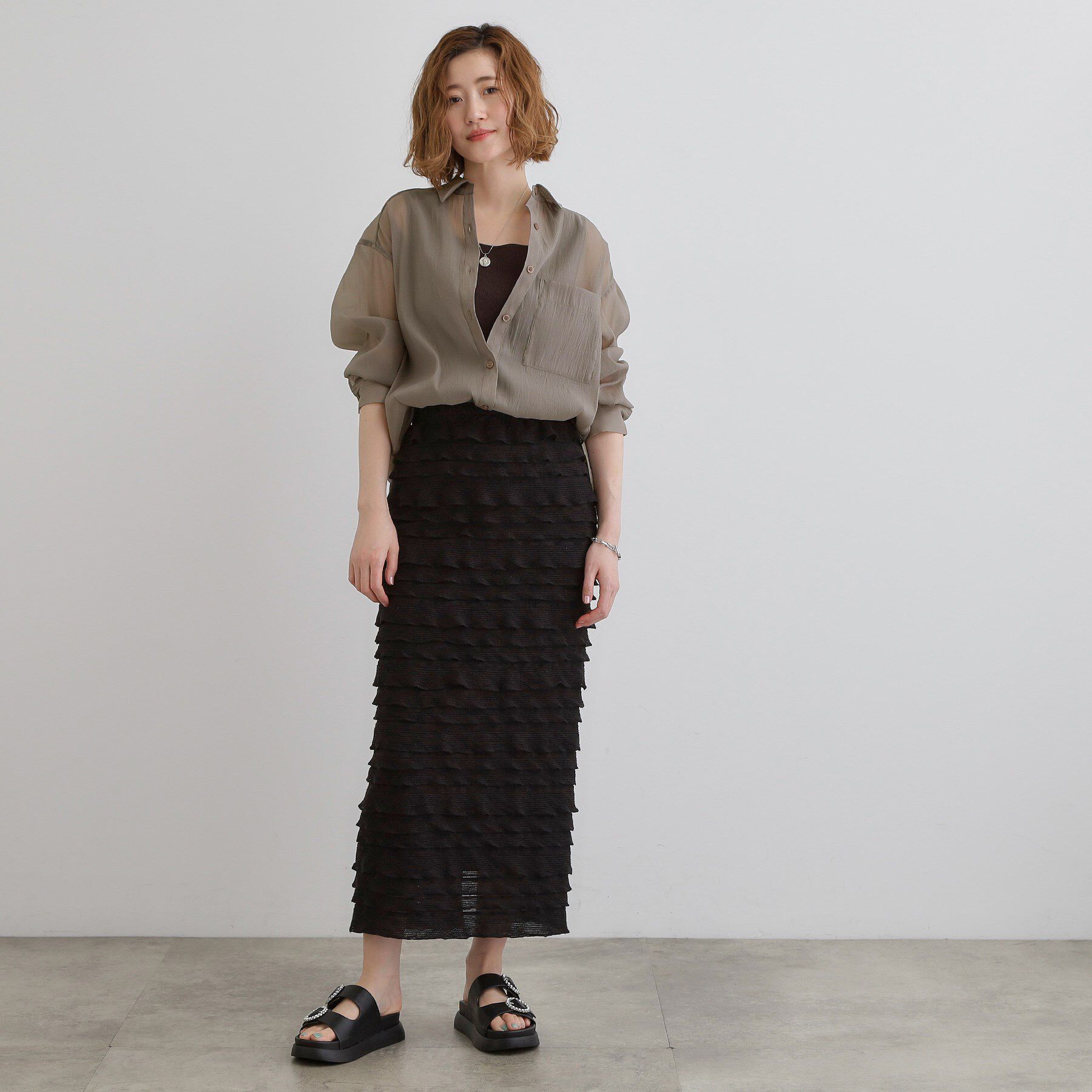 grove「【大人の抜け感スタイル】ストライプアソートシアーオーバーシャツ」|シャツ・ブラウス|