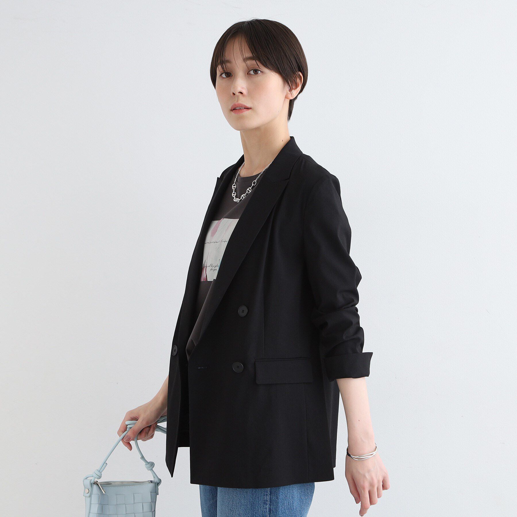 INDIVI「【洗える／UVケア／接触冷感／SETUP可能】麻混テーラードダブルジャケット」|スーツ|