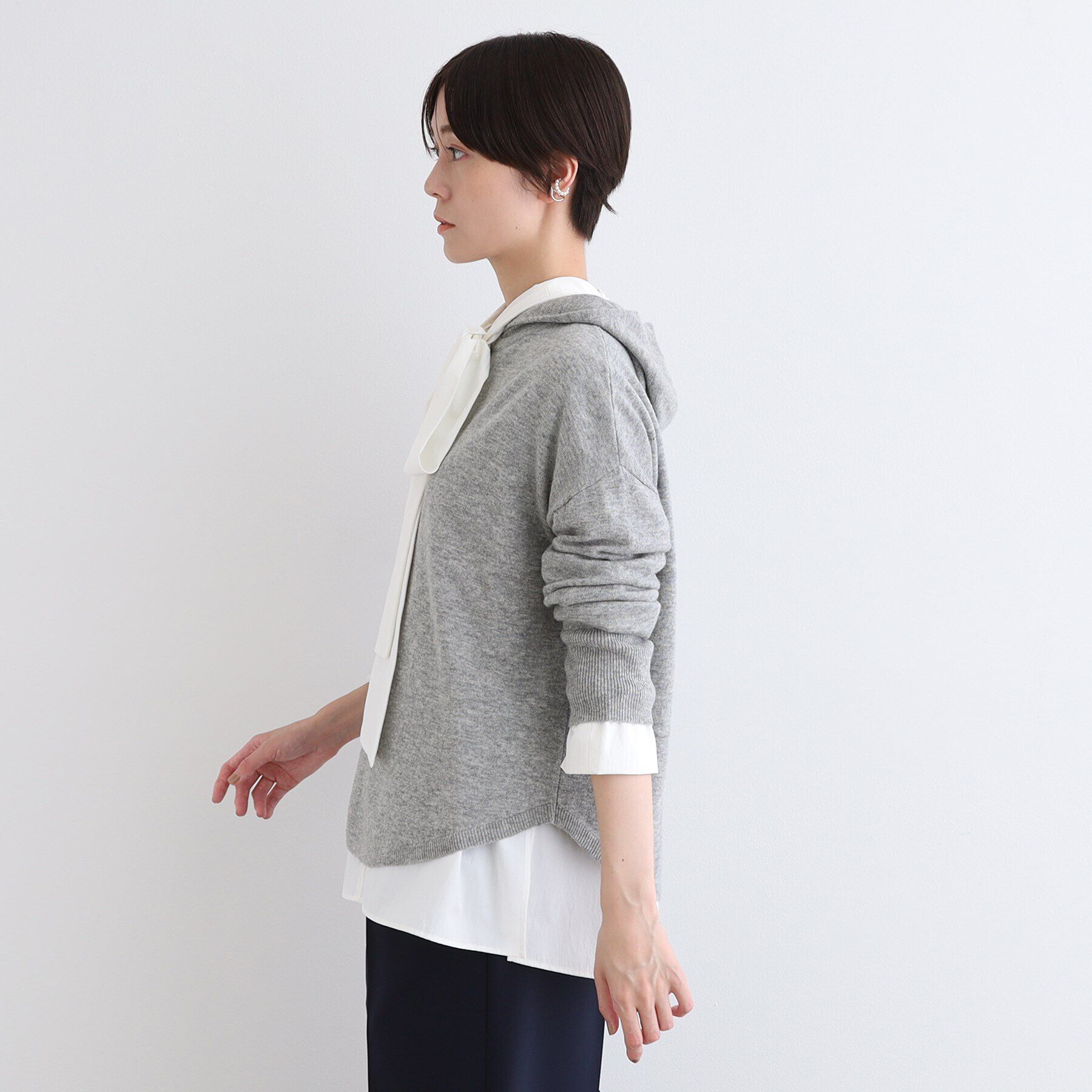 INDIVI「【カシミヤ混／洗える】フーディーニットパーカー」|ニット・セーター|