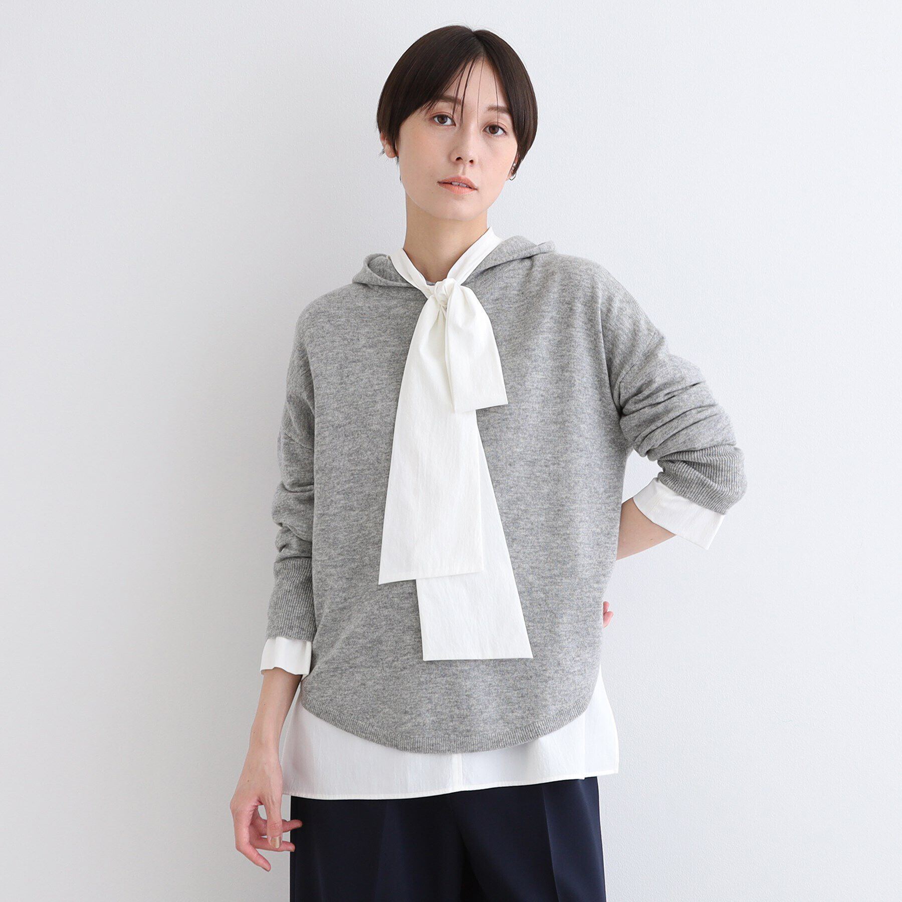 INDIVI「【カシミヤ混／洗える】フーディーニットパーカー」|ニット・セーター|グレー(912)