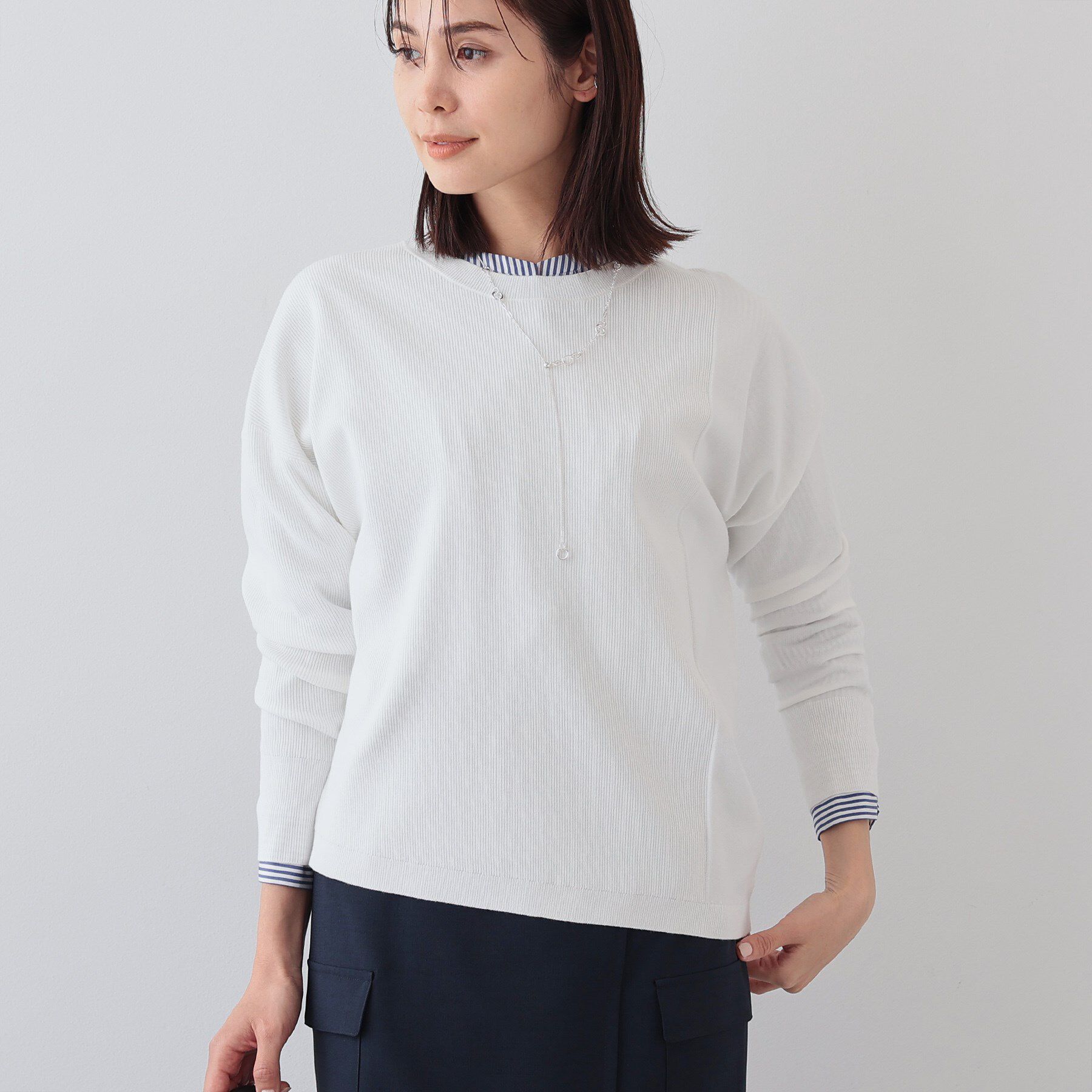 INDIVI「【洗える】アシメデザイン ドルマンスリーブニット」|ニット・セーター|アイボリー(004)