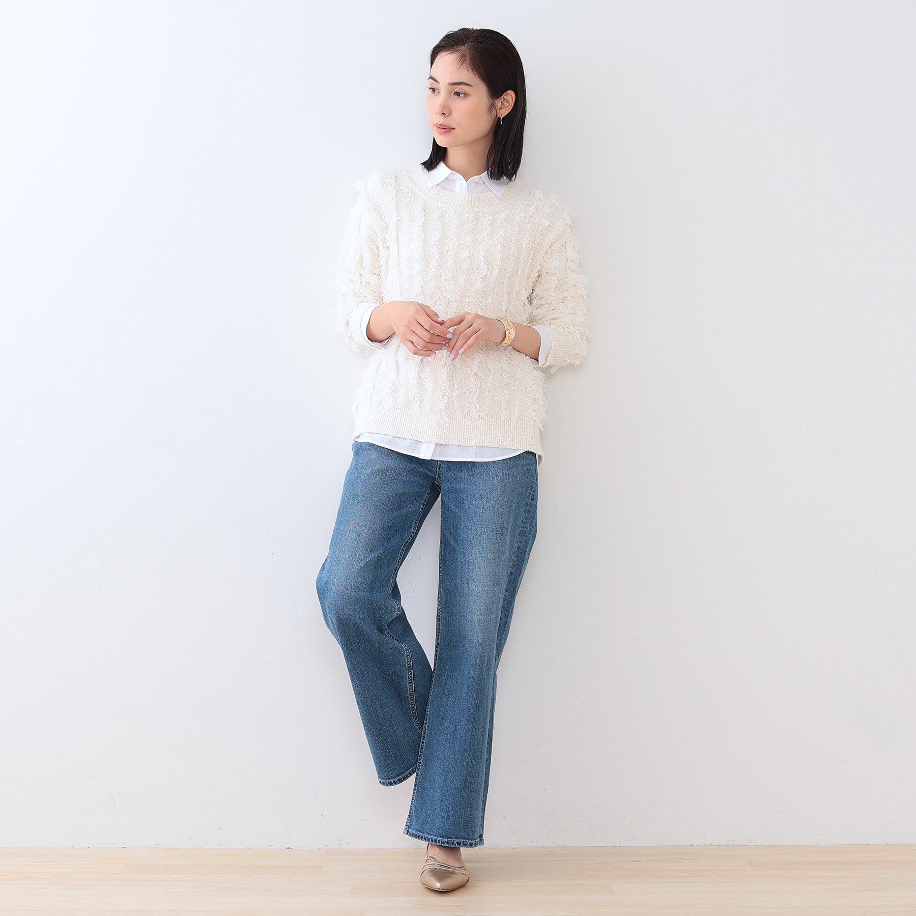 INDIVI「【春の新色登場！褒められデニム】ワイドストレート デニムパンツ」|デニム|