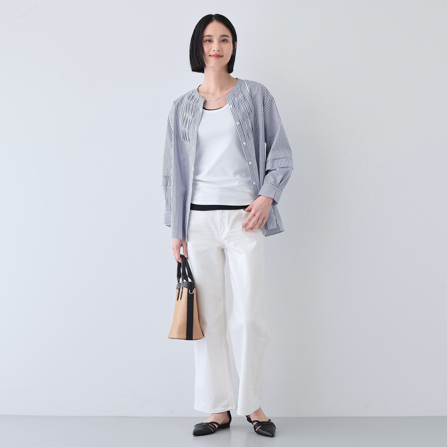 INDIVI「【UVケア／カラーストライプ柄】タックデザインブラウス」|シャツ・ブラウス|