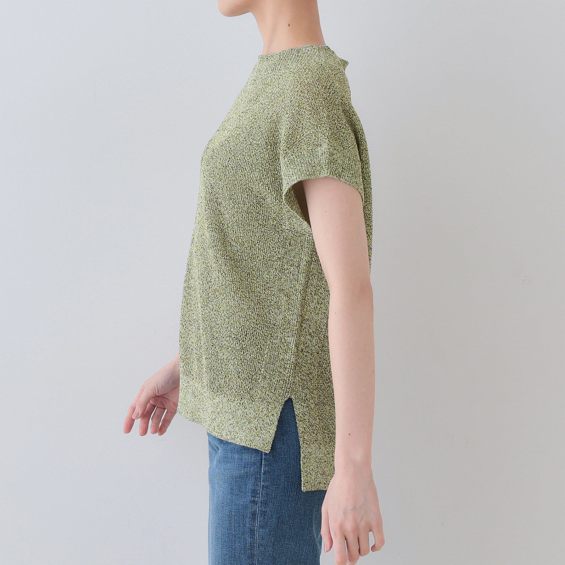 INDIVI「【和紙混素材】フレンチスリーブミックスカラーニット」|ニット・セーター|