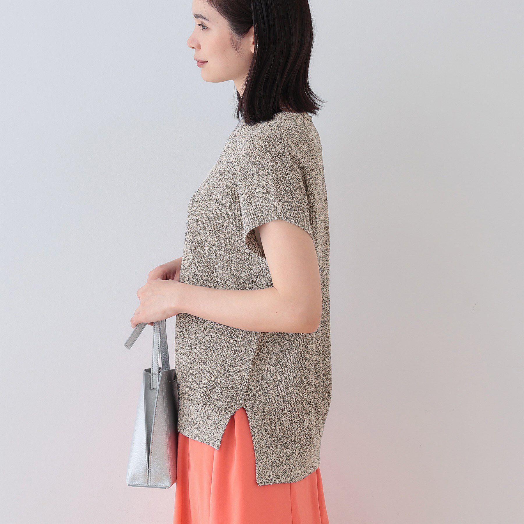 INDIVI「【和紙混素材】フレンチスリーブミックスカラーニット」|ニット・セーター|