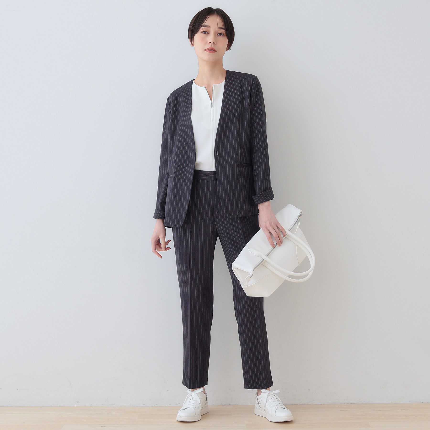 INDIVI「【こなれSETUP／ストライプ柄】リネンライクテーパードパンツ」|その他|