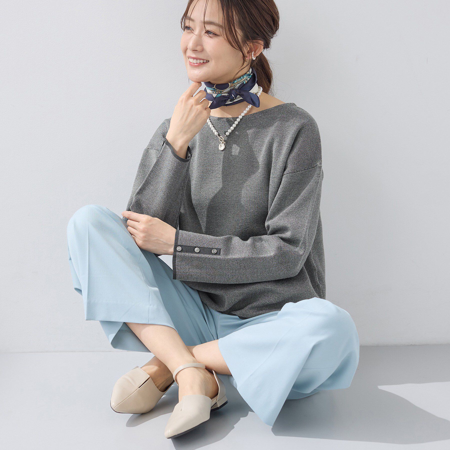 INDIVI「【洗える／SETUP可能】ジャカードボートネックニット」|ニット・セーター|