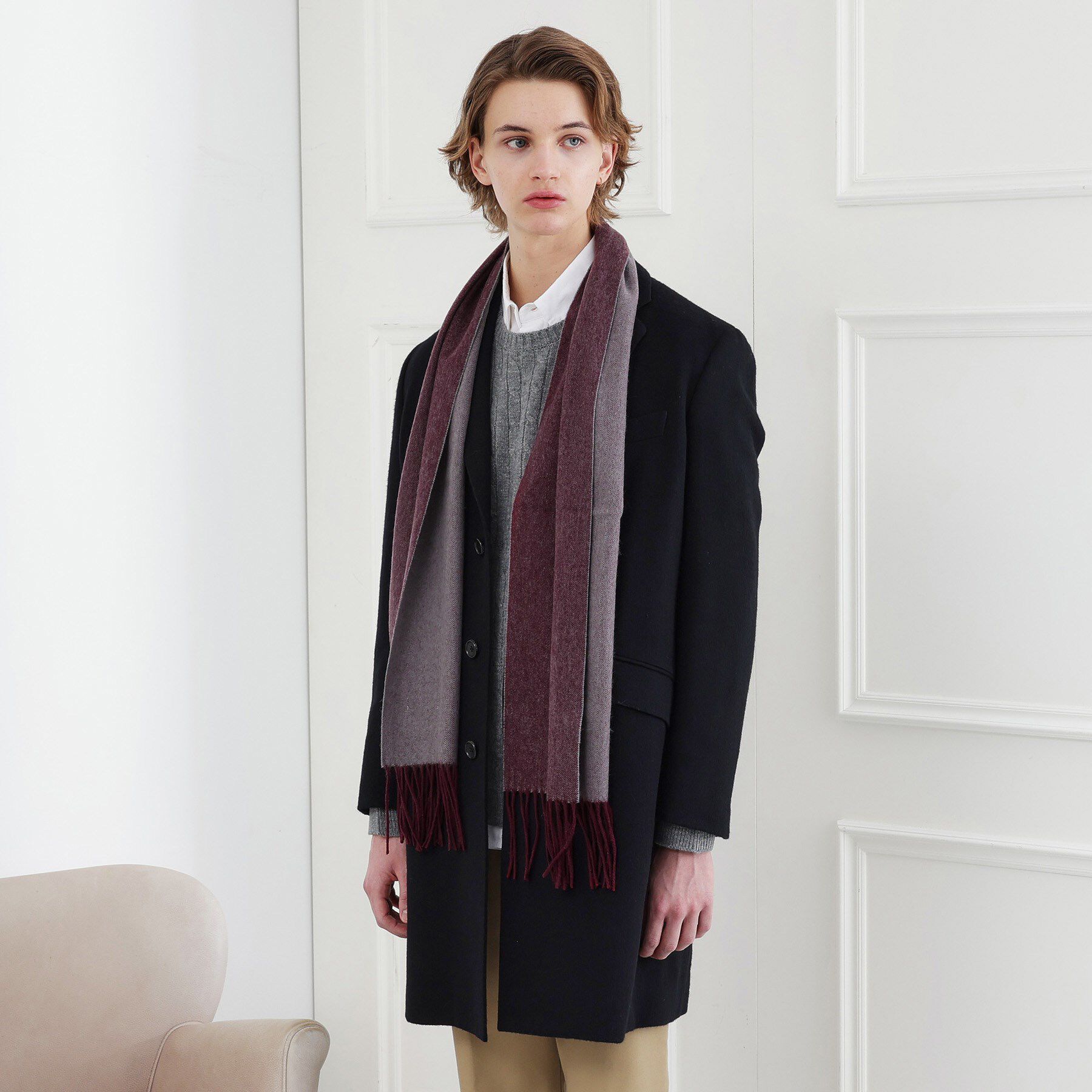 TAKEO KIKUCHI「【ラッピング巾着セット】カシミヤブレンド リバーシブルマフラー」|ストール|