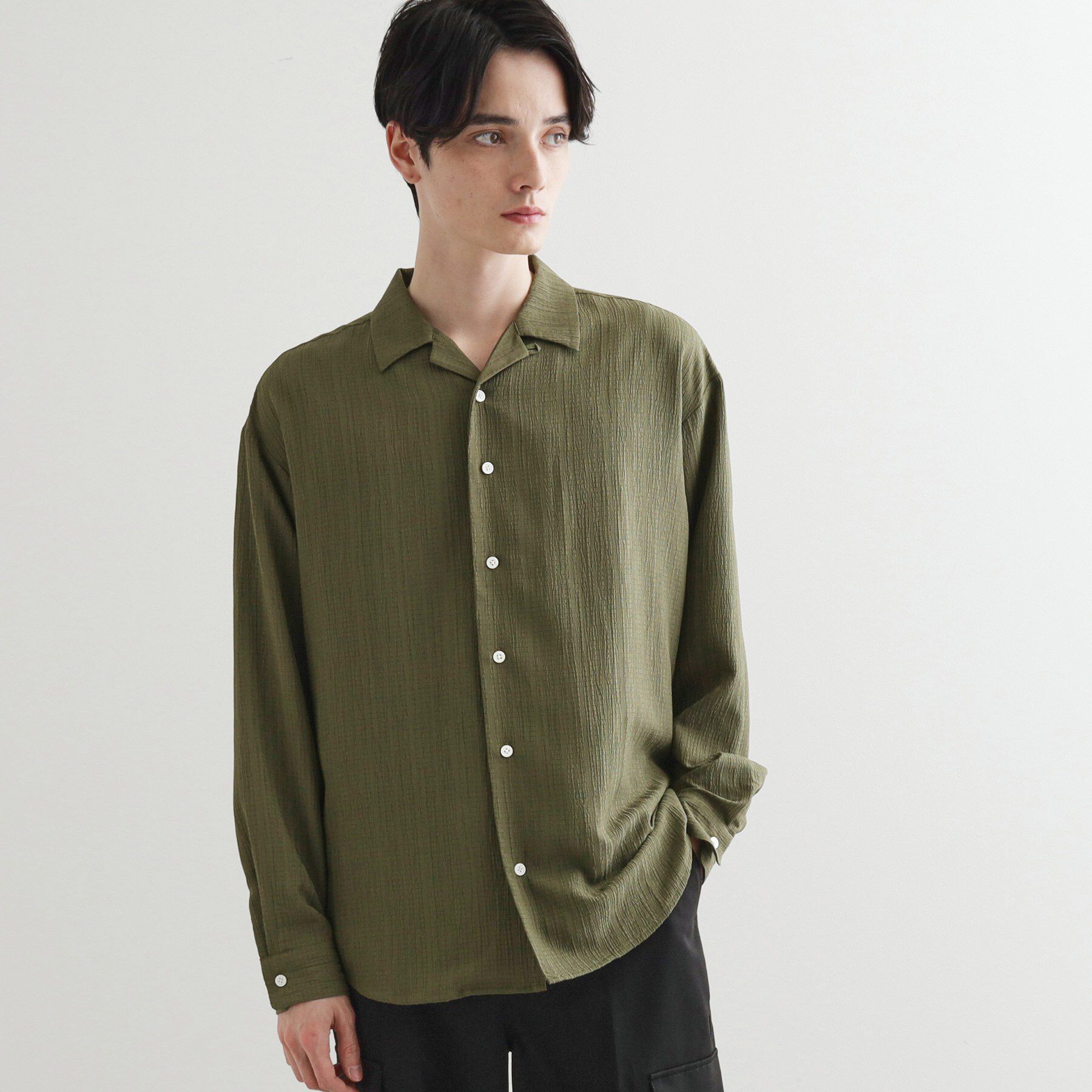 tk.TAKEO KIKUCHI「シアー楊柳シャツ」|シャツ・ブラウス|オリーブグリーン(0