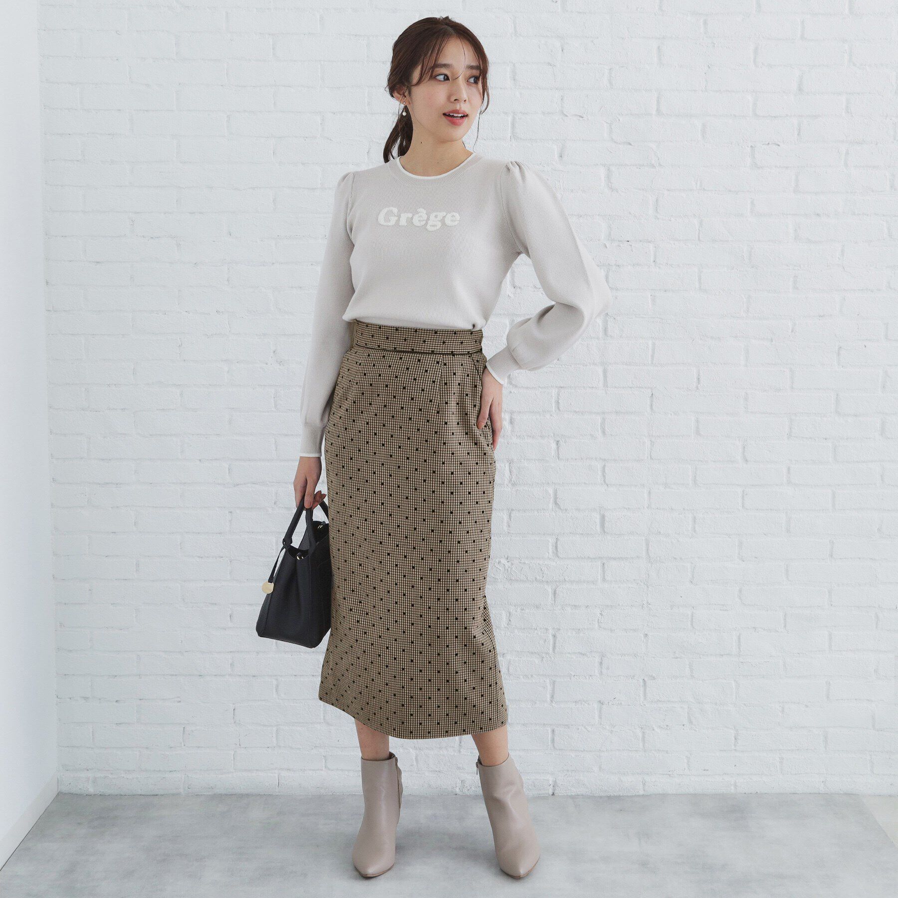 index「千鳥フロッキードットタイトスカート【洗濯機洗い可】」|スカート|