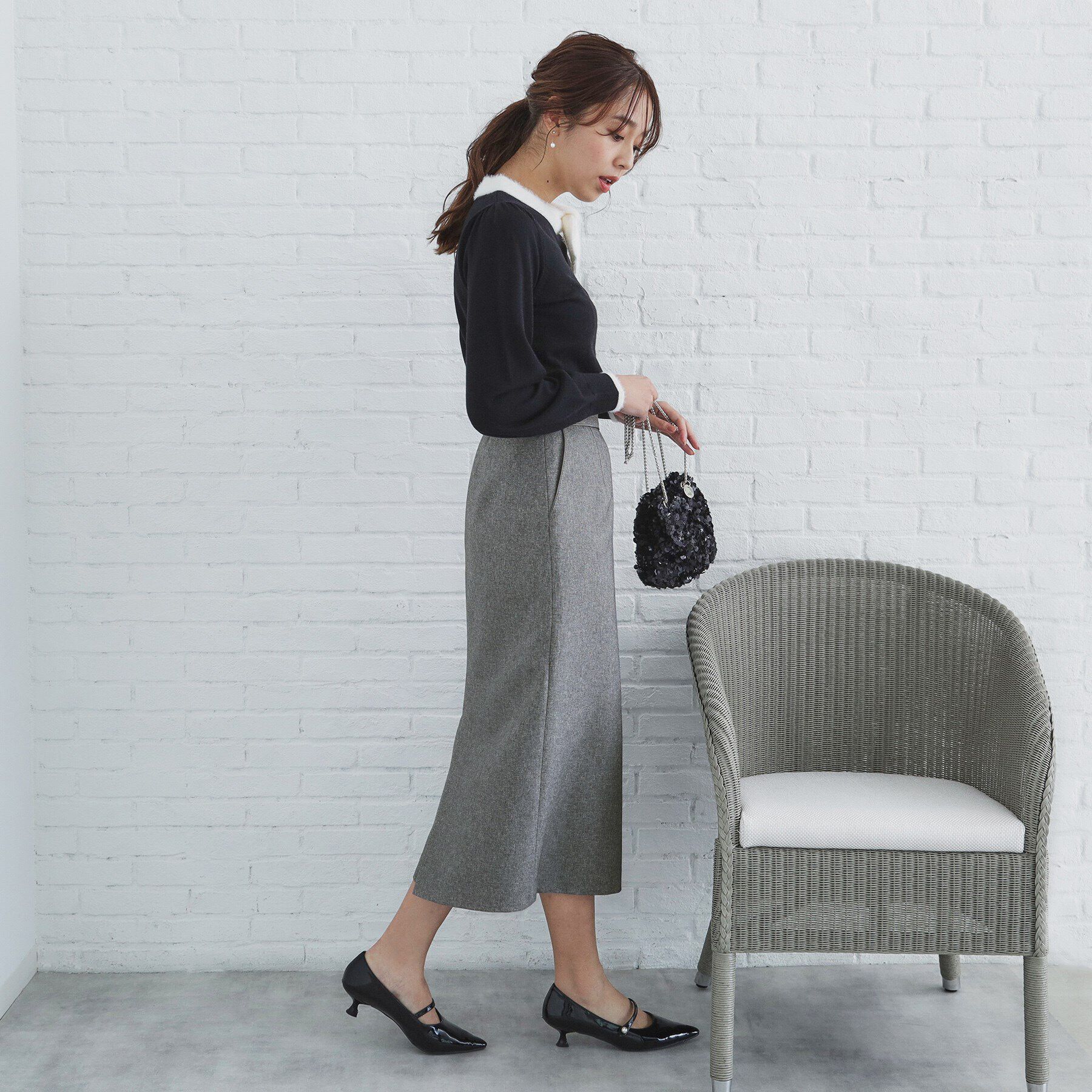 index「千鳥フロッキードットタイトスカート【洗濯機洗い可】」|スカート|