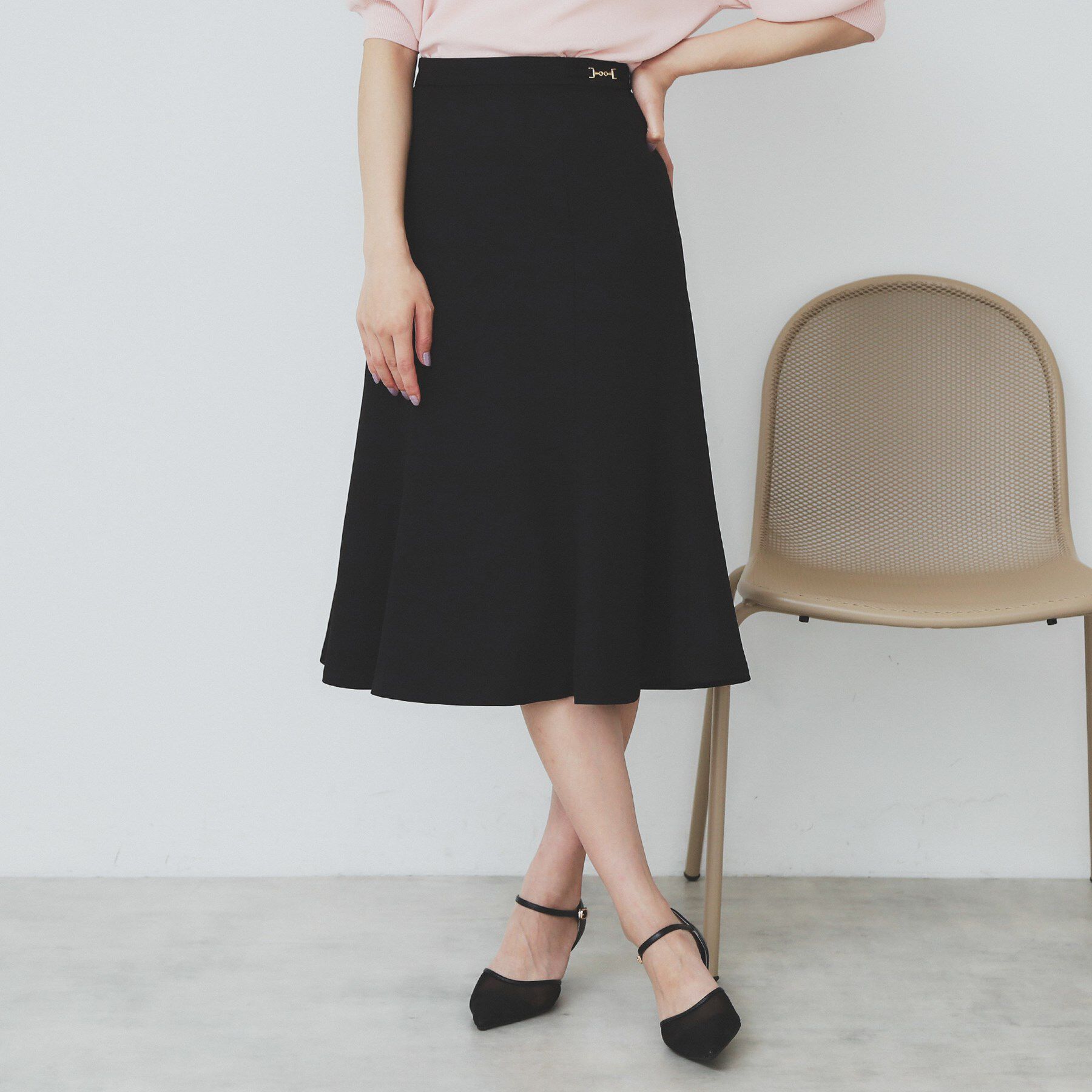 index「麻調マーメイドフレアスカート【洗濯機洗い可/吸水速乾/防シワ/イージーアイロン】」|スカート|ブラック(019)