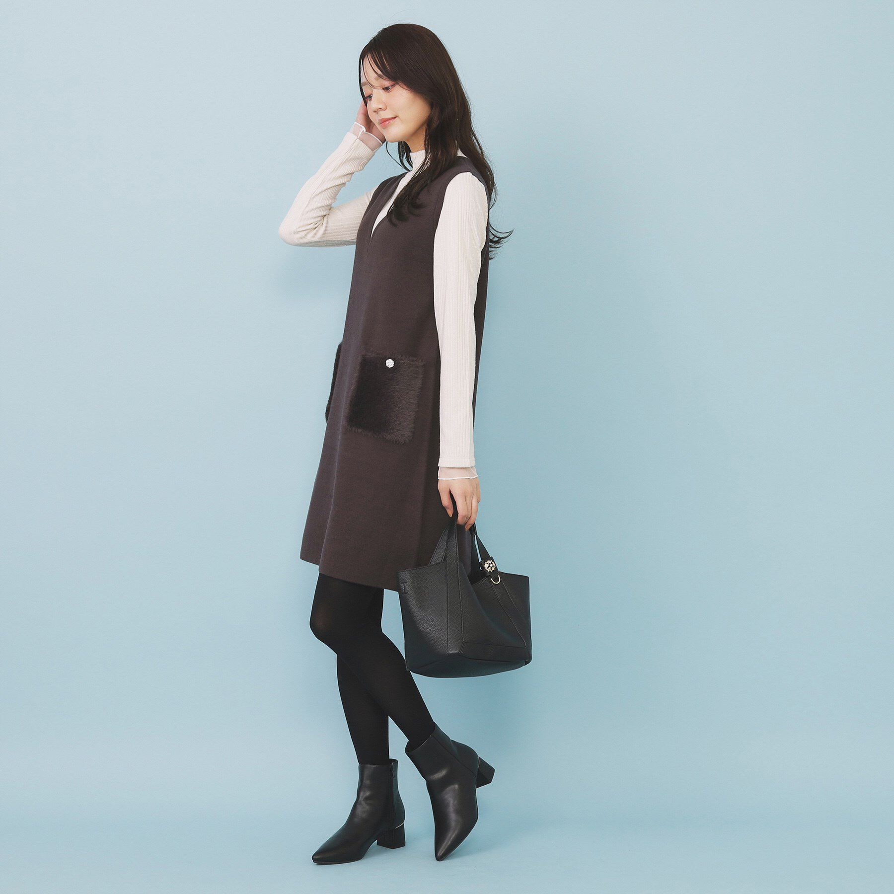 index「ファーポケットニットジャンスカ【洗濯機OK】」|ワンピース|