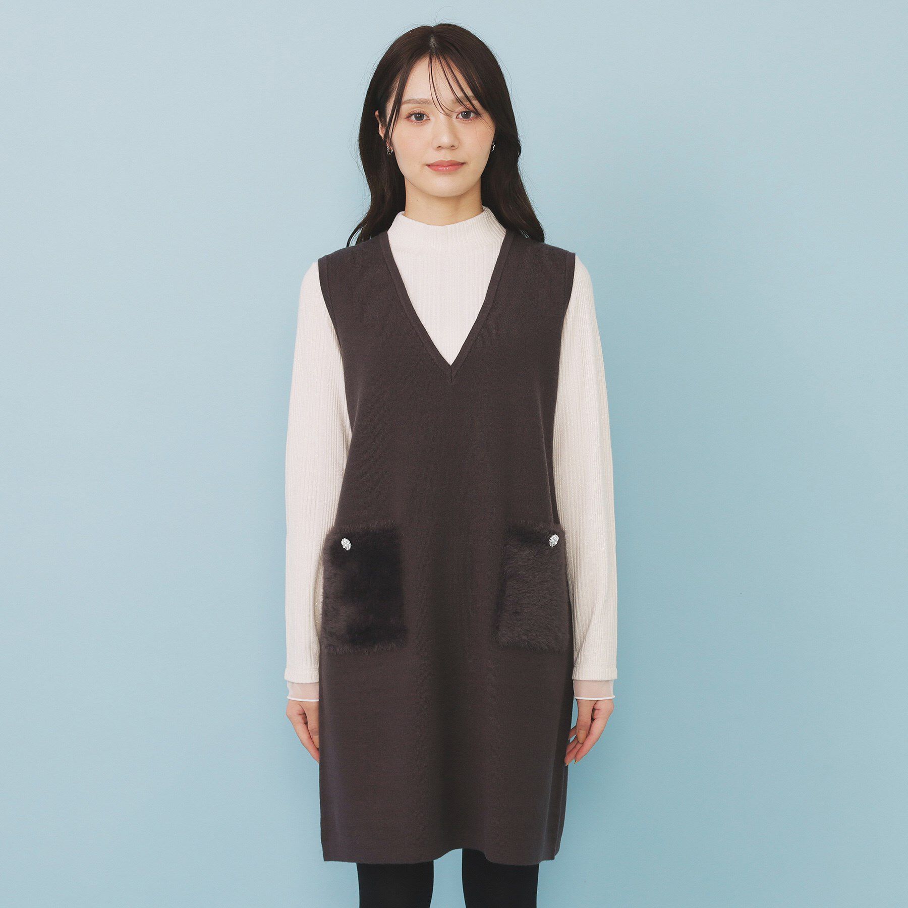 index「ファーポケットニットジャンスカ【洗濯機OK】」|ワンピース|