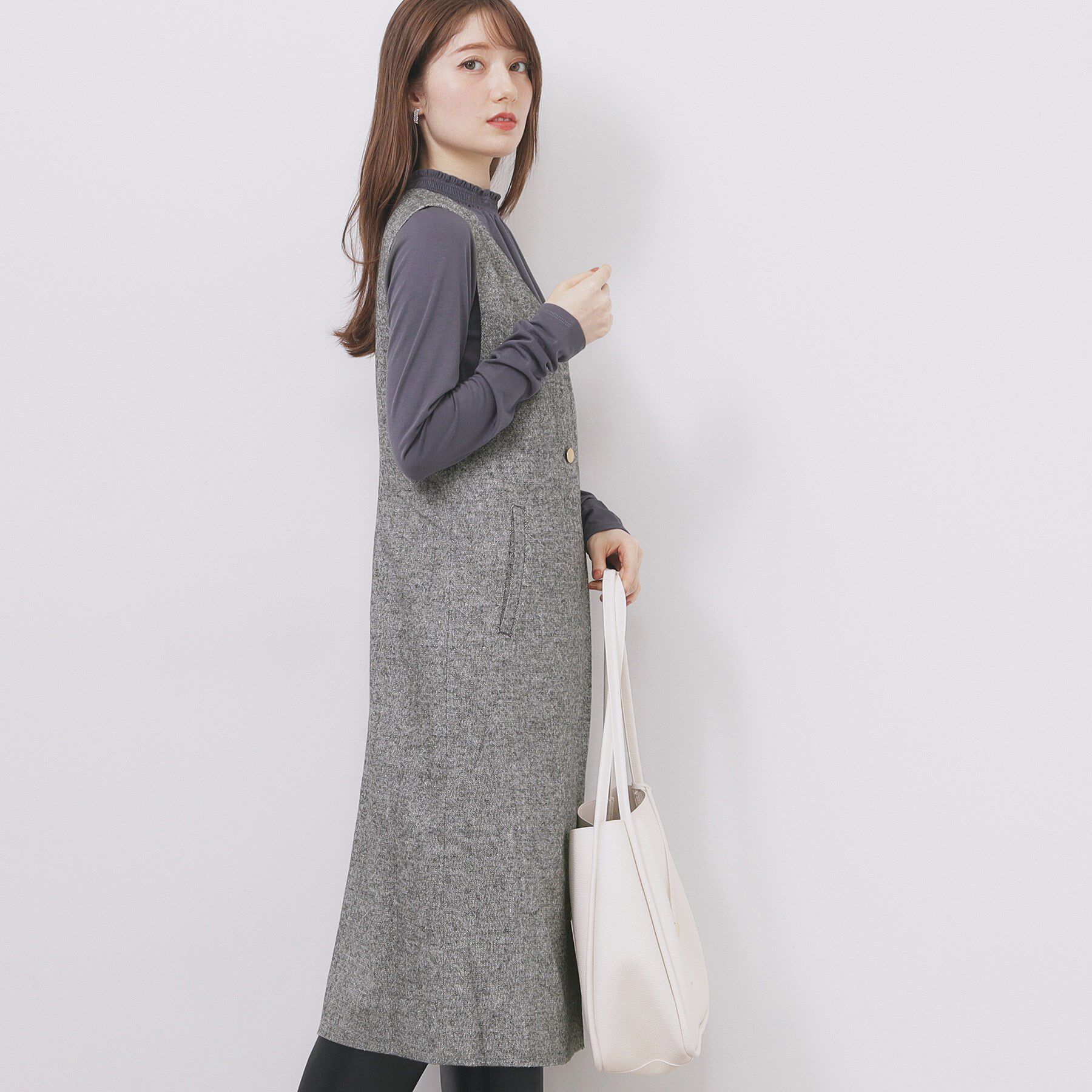 index「ラップ風ツイードジャンスカ【洗濯機OK/防シワ】」|ワンピース|