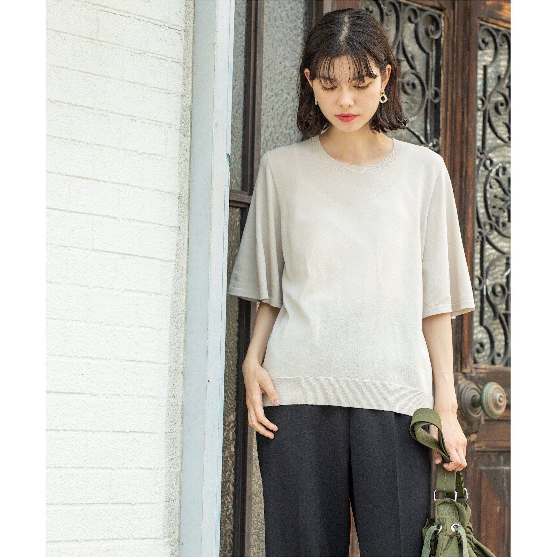 OPAQUE.CLIP「《6color》クールタッチフレアスリーブニット【洗濯機洗い可/UVケア/接触冷感/抗ピル】」|ニット・セーター|