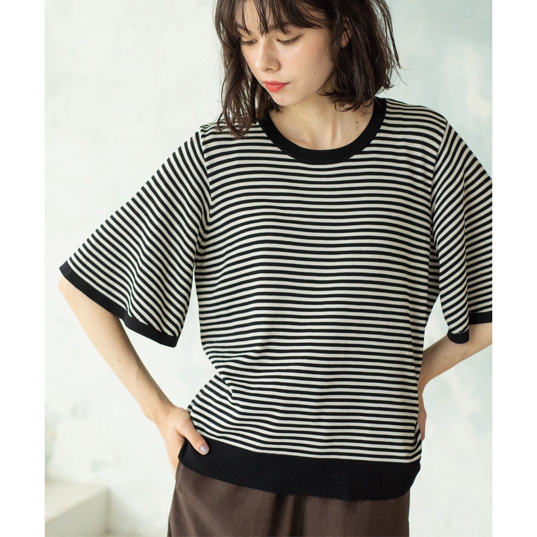 OPAQUE.CLIP「《6color》クールタッチフレアスリーブニット【洗濯機洗い可/UVケア/接触冷感/抗ピル】」|ニット・セーター|ライトベージュ(35