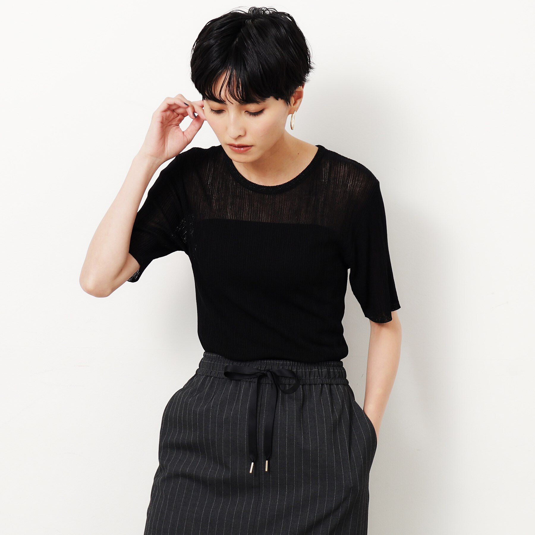 OPAQUE.CLIP「ラメ使いシアーニットプルオーバー【洗濯機洗い可/抗ピル】」|ニット・セーター|