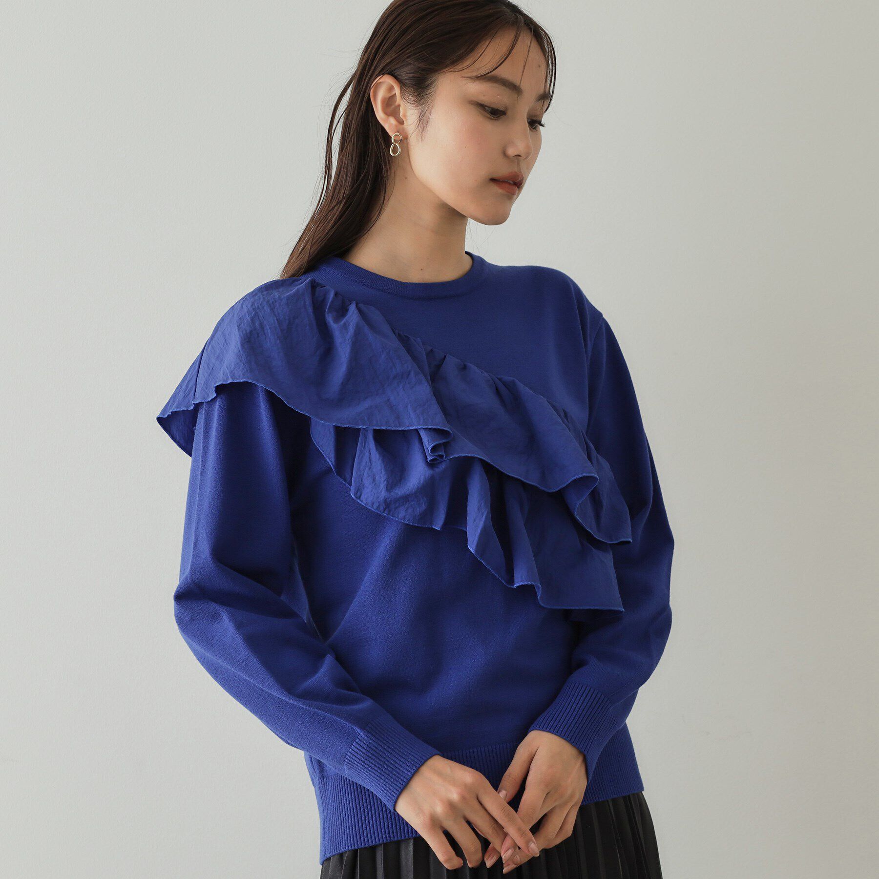 OPAQUE.CLIP「ダブルフリルドッキングニット【洗濯機洗い可】」|ニット・セーター|ブルー(093)
