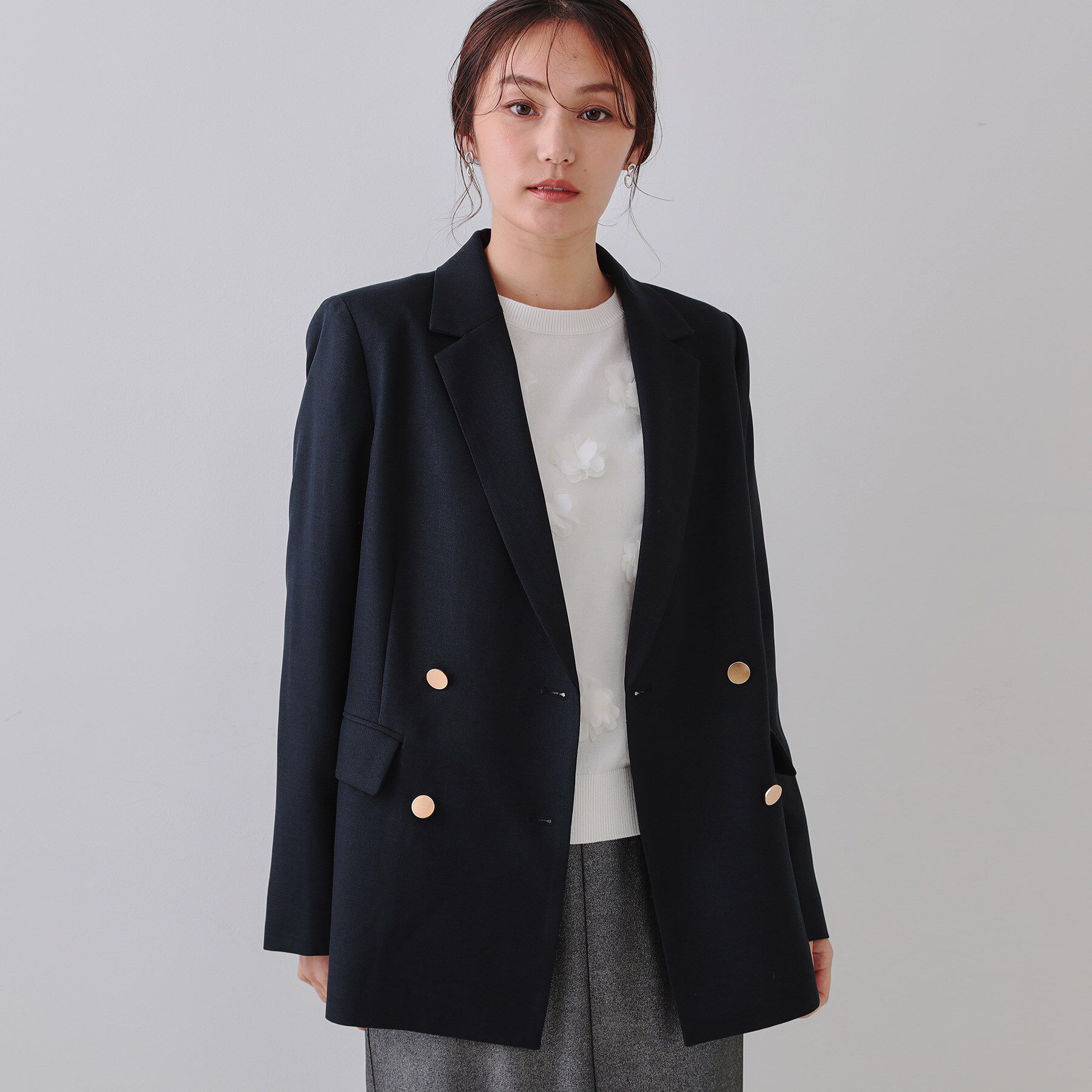 OPAQUE.CLIP「金ボタンダブルテーラードジャケット【洗える】」|テーラードジャケット|ネイビー(094)