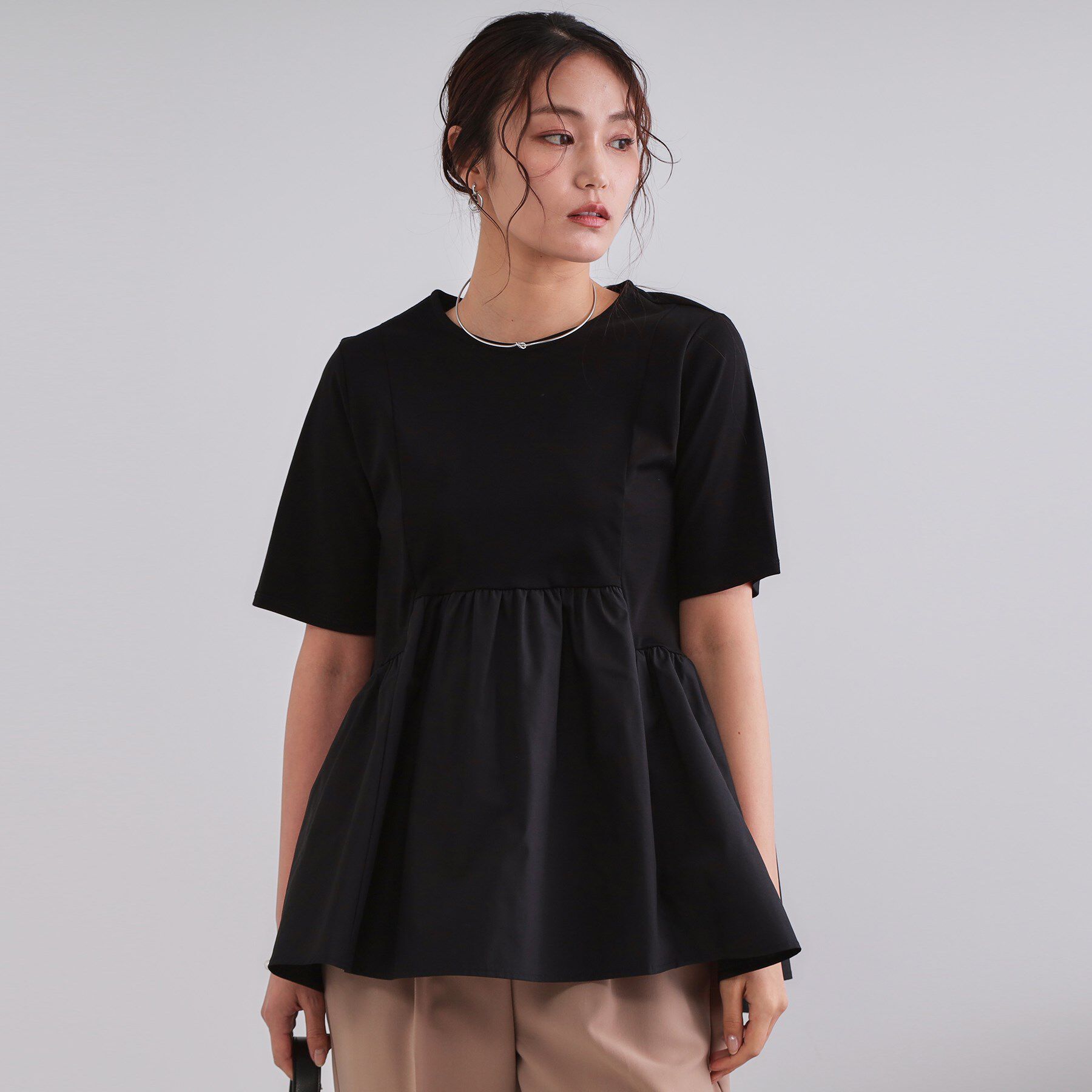 OPAQUE.CLIP「ペプラムドッキングカットソー【洗濯機洗い可】」|Tシャツ・カットソー|