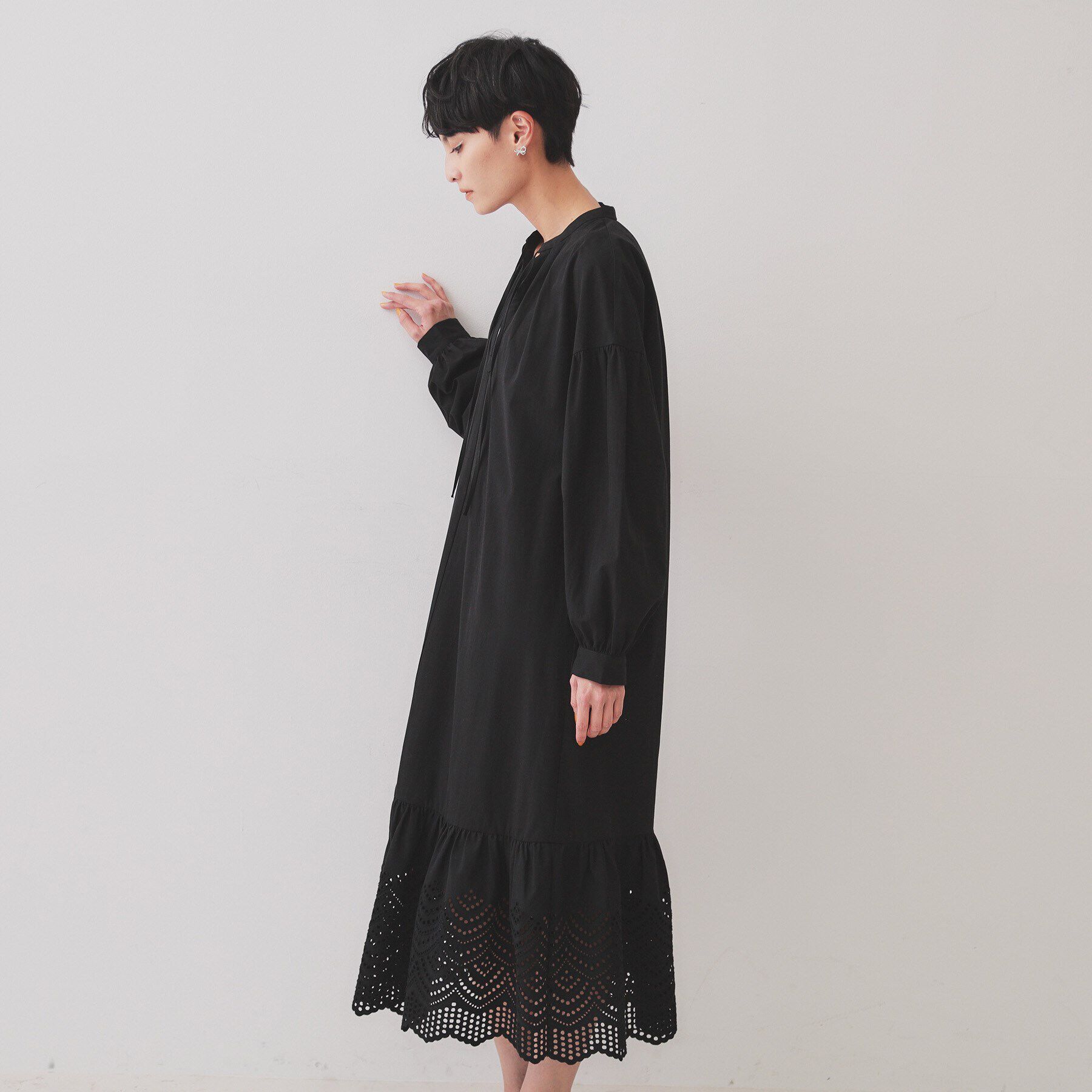 OPAQUE.CLIP「裾アイレットレースボリュームシャツワンピース【洗濯機洗い可】」|ワンピース|