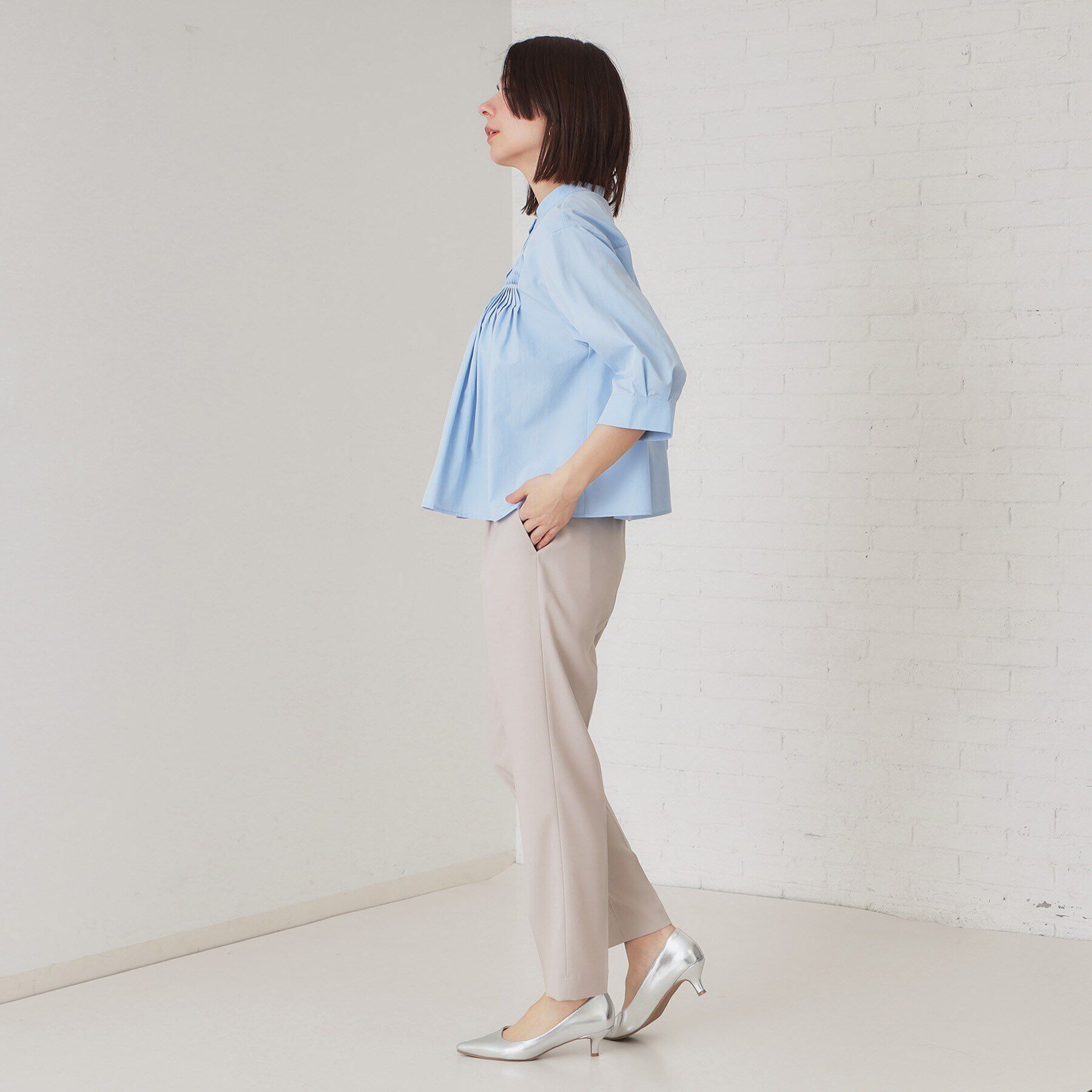 OPAQUE.CLIP「ピンタックフレアシャツ【洗濯機洗い可】」|シャツ・ブラウス|