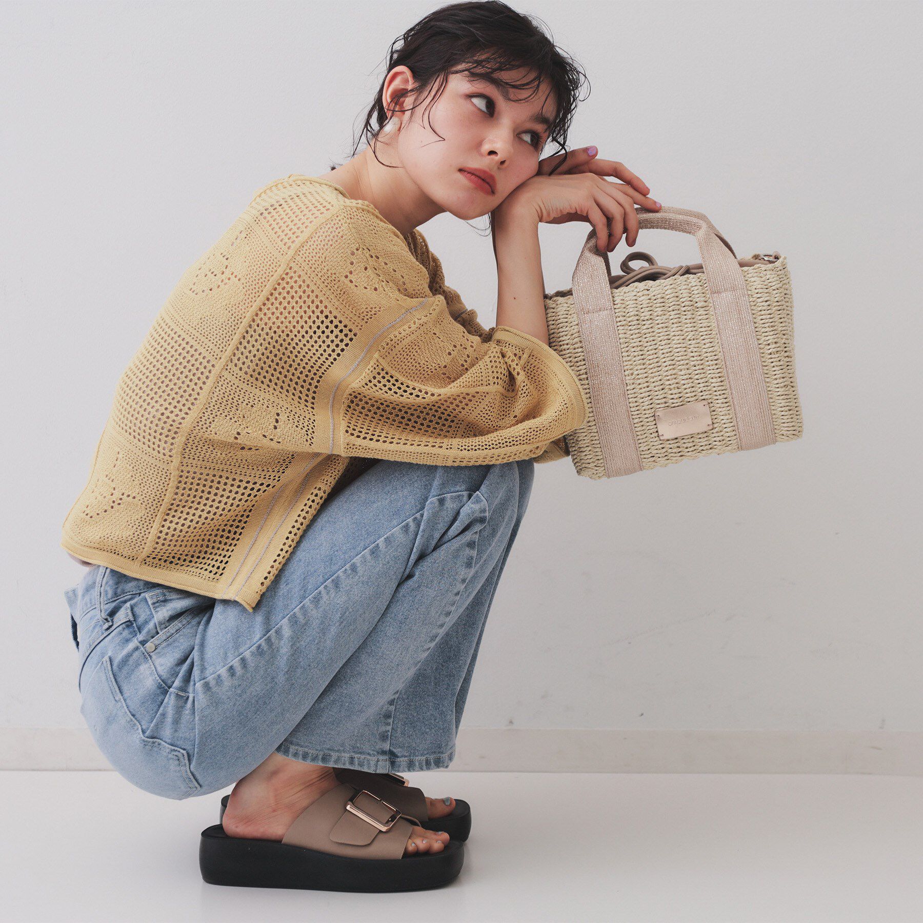 OPAQUE.CLIP「【2WAY】スクエアミドルペーパーかごバッグ」|ショルダー・メッセンジャー|ピンクゴールド(00