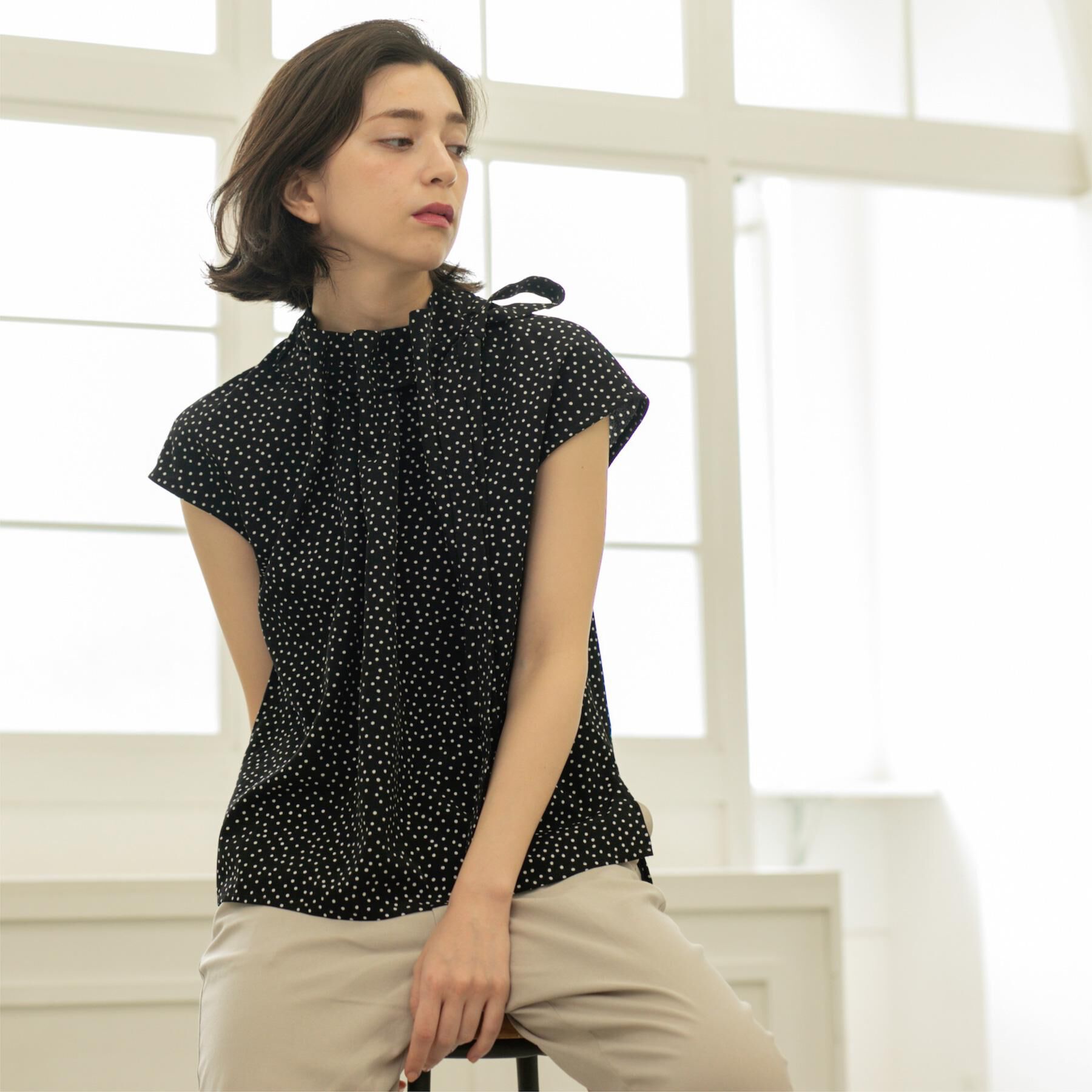 OPAQUE.CLIP「ラッピングボウタイドットブラウス【洗濯機洗い可】」|シャツ・ブラウス|