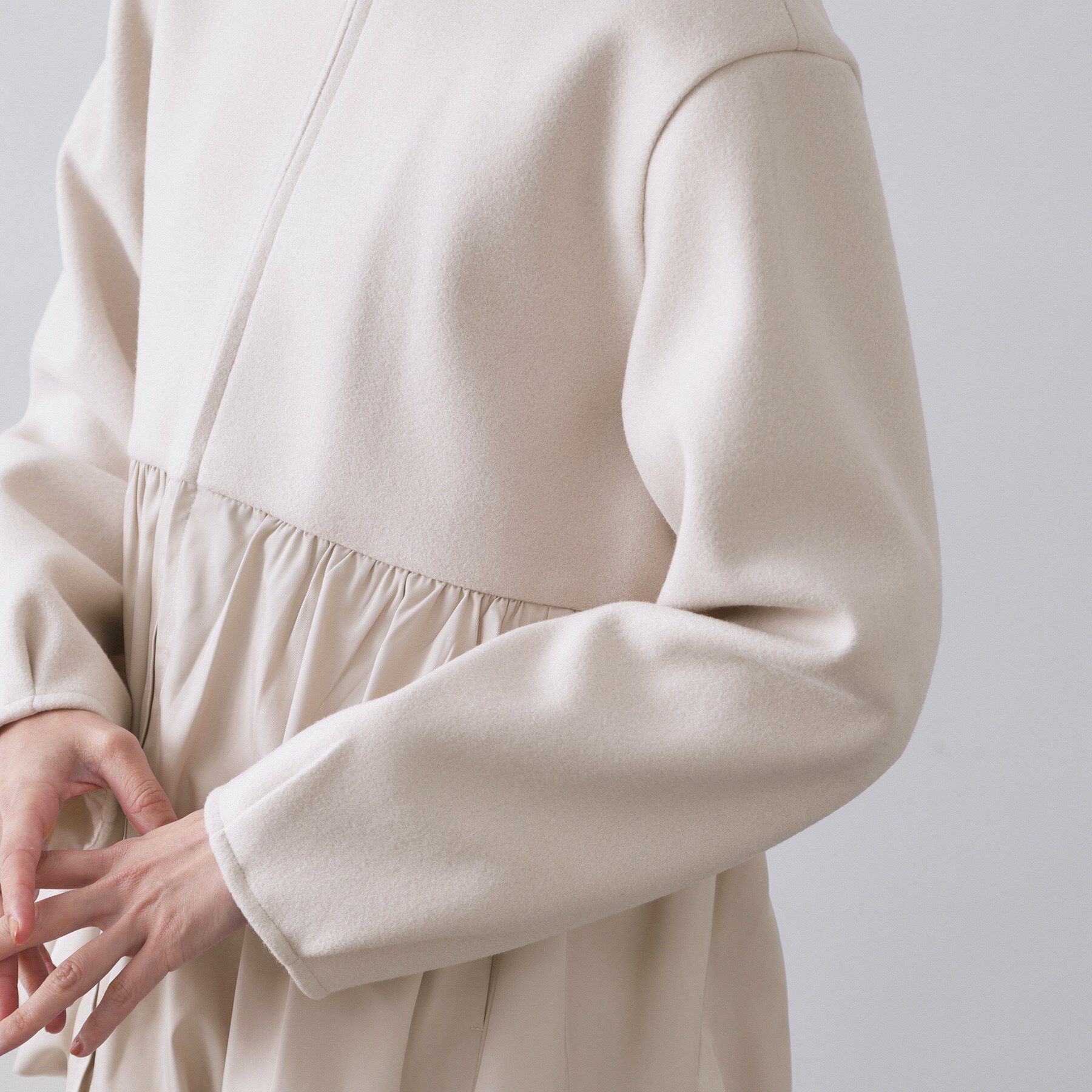 OPAQUE.CLIP「ウールライクペプラムドッキングアウター【洗濯機洗い可】」|ノーカラーコート|