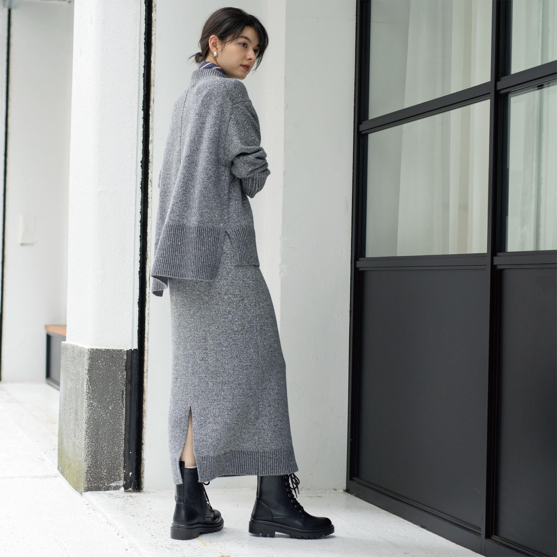 OPAQUE.CLIP「ラメスパンコールハイネックニット/セットアップ対応可【洗濯機OK】」|ニット・セーター|