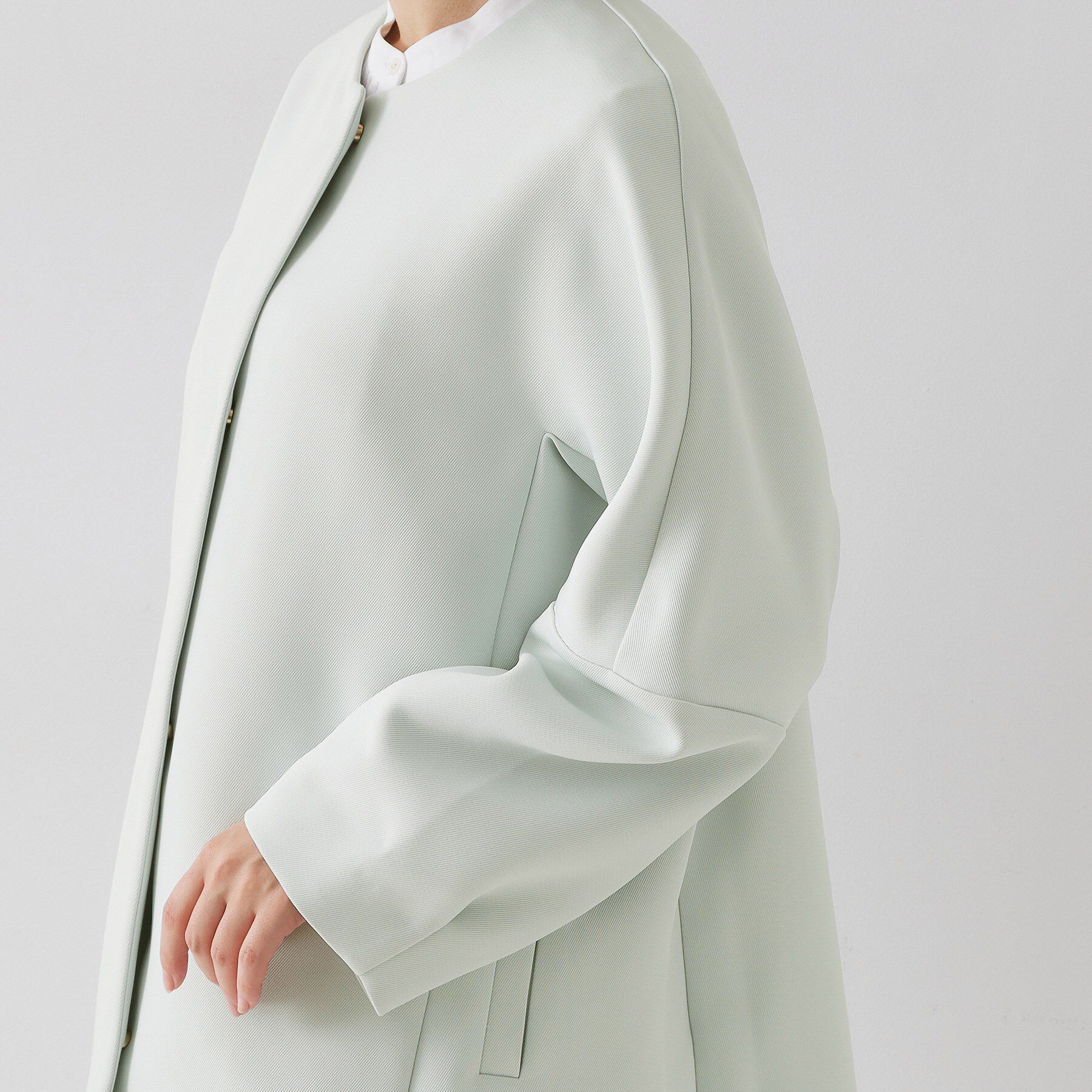 OPAQUE.CLIP「フォルムスリーブミドルコート【洗濯機OK】」|ノーカラーコート|