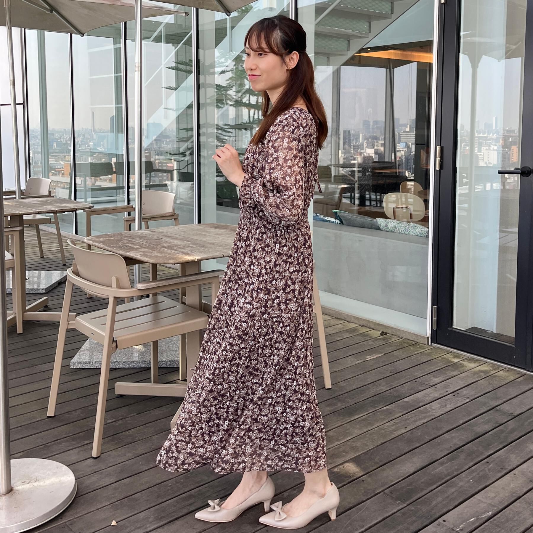 Couture broach「【一枚で着映える・花柄・通勤】前後2WAYシフォン楊柳小花ワンピース」|ワンピース|