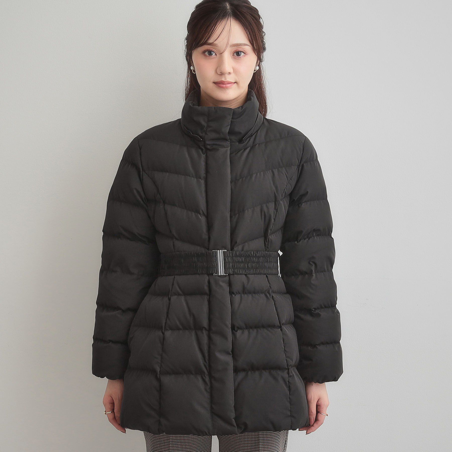 Couture broach「【2WAY・ベルト付き】フードフェイクファー ミドル丈ダウンコート」|ダウン|
