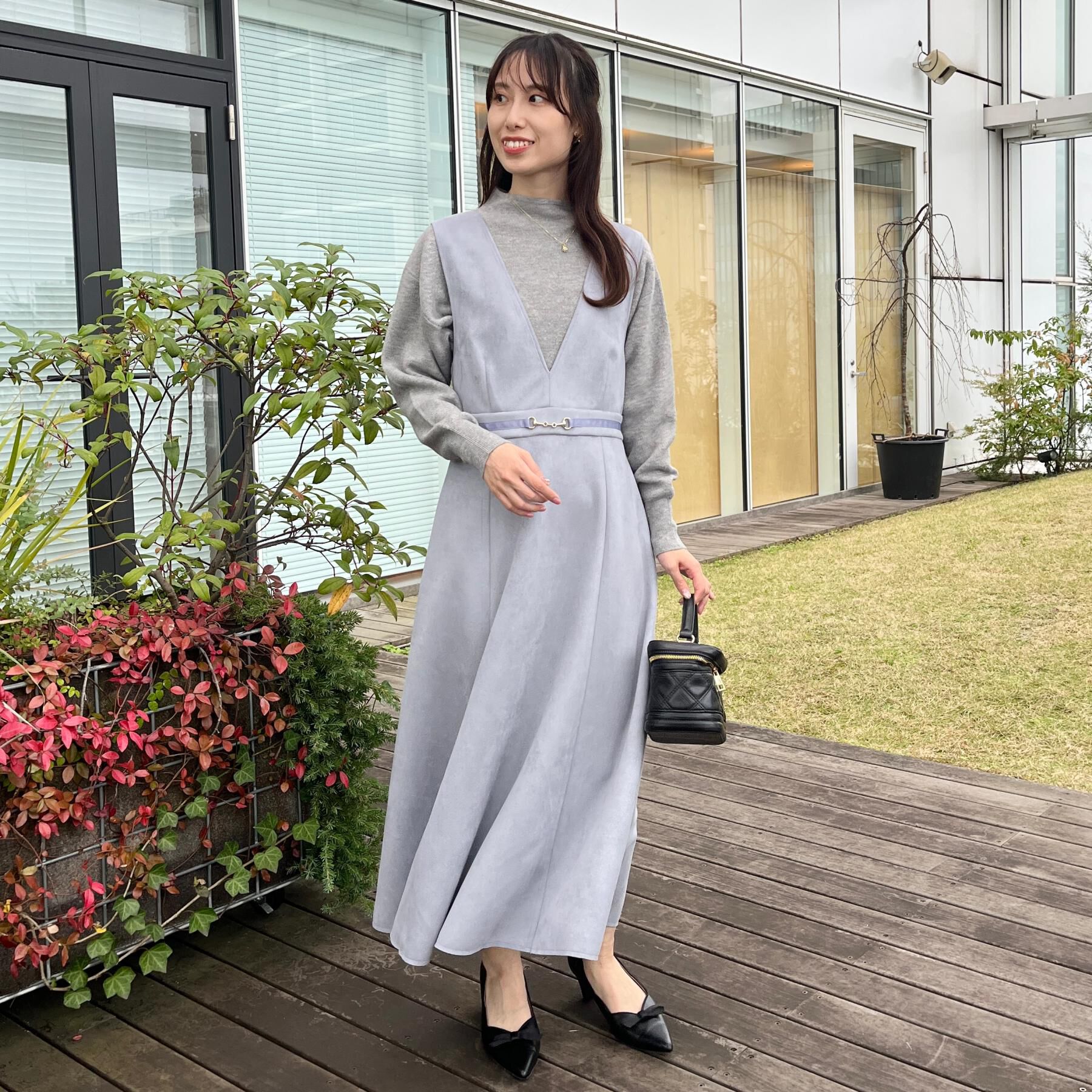 Couture broach「【S-LL/通勤】ビット付き スエード調ダンボールジャンスカ」|ワンピース|