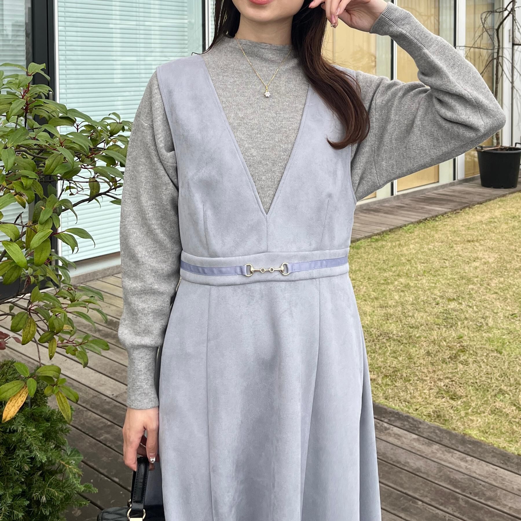 Couture broach「【S-LL/通勤】ビット付き スエード調ダンボールジャンスカ」|ワンピース|