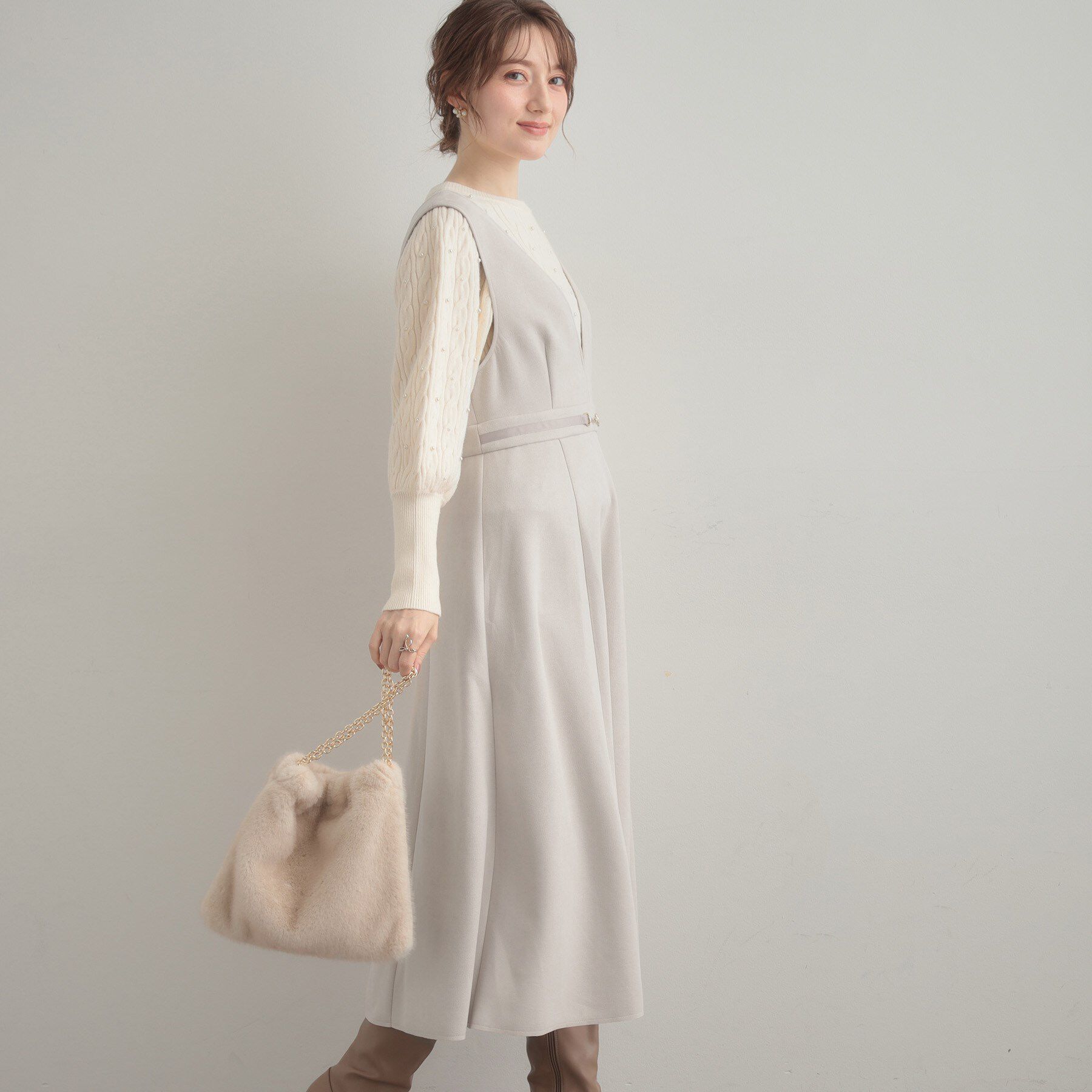 Couture broach「【S-LL/通勤】ビット付き スエード調ダンボールジャンスカ」|ワンピース|