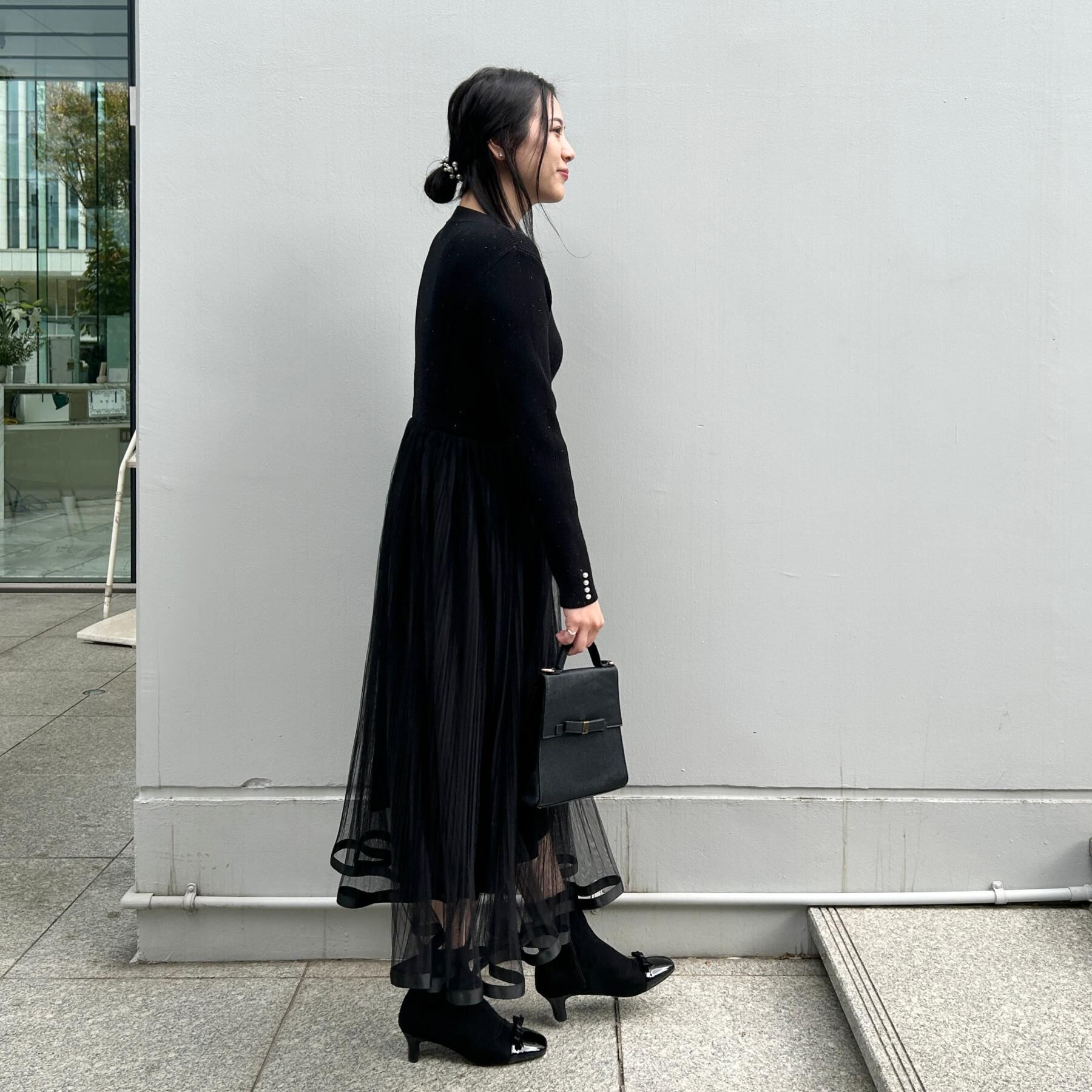 Couture broach「【S-LL/キラキラリブニット】チュールドッキング ワンピース」|ワンピース|