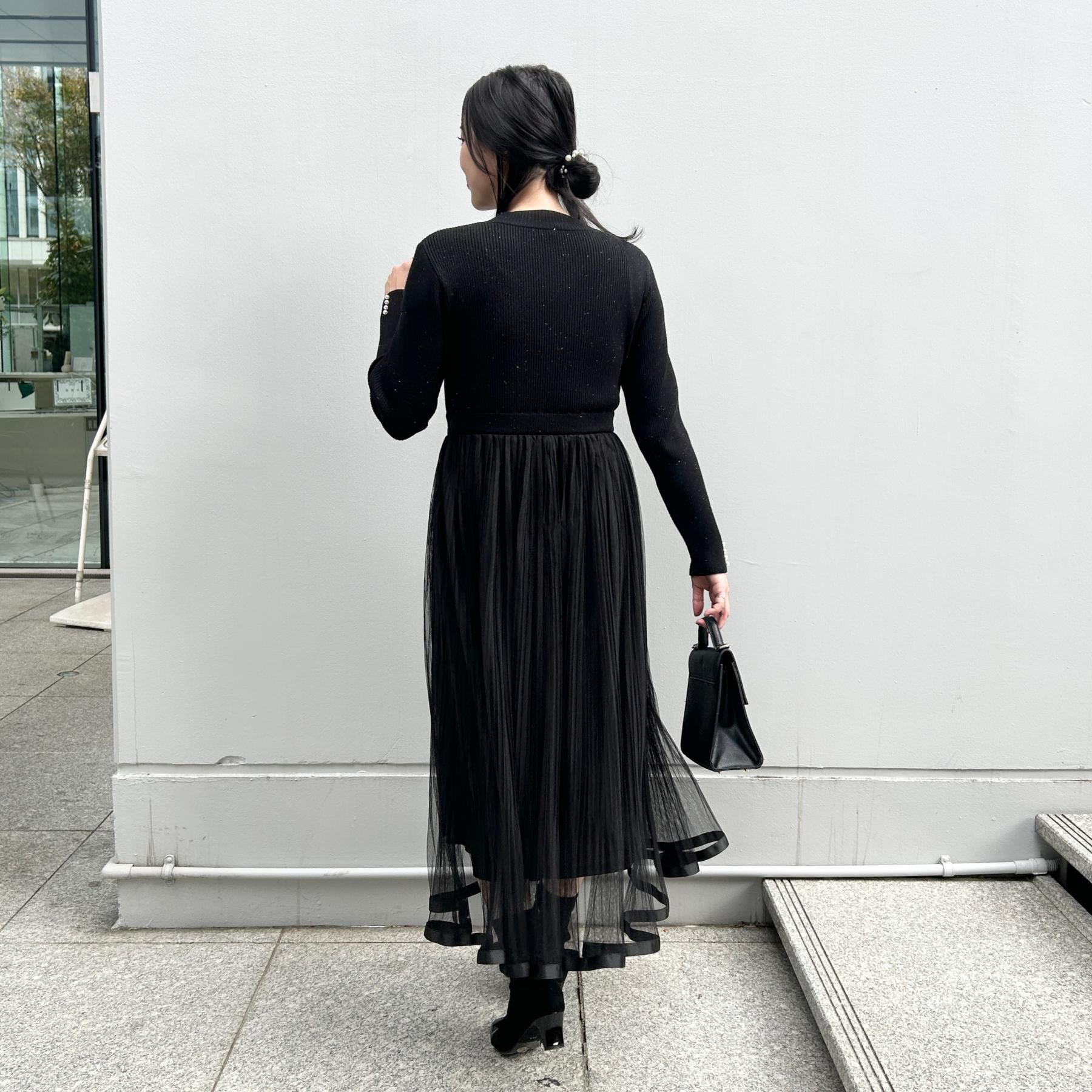 Couture broach「【S-LL/キラキラリブニット】チュールドッキング ワンピース」|ワンピース|