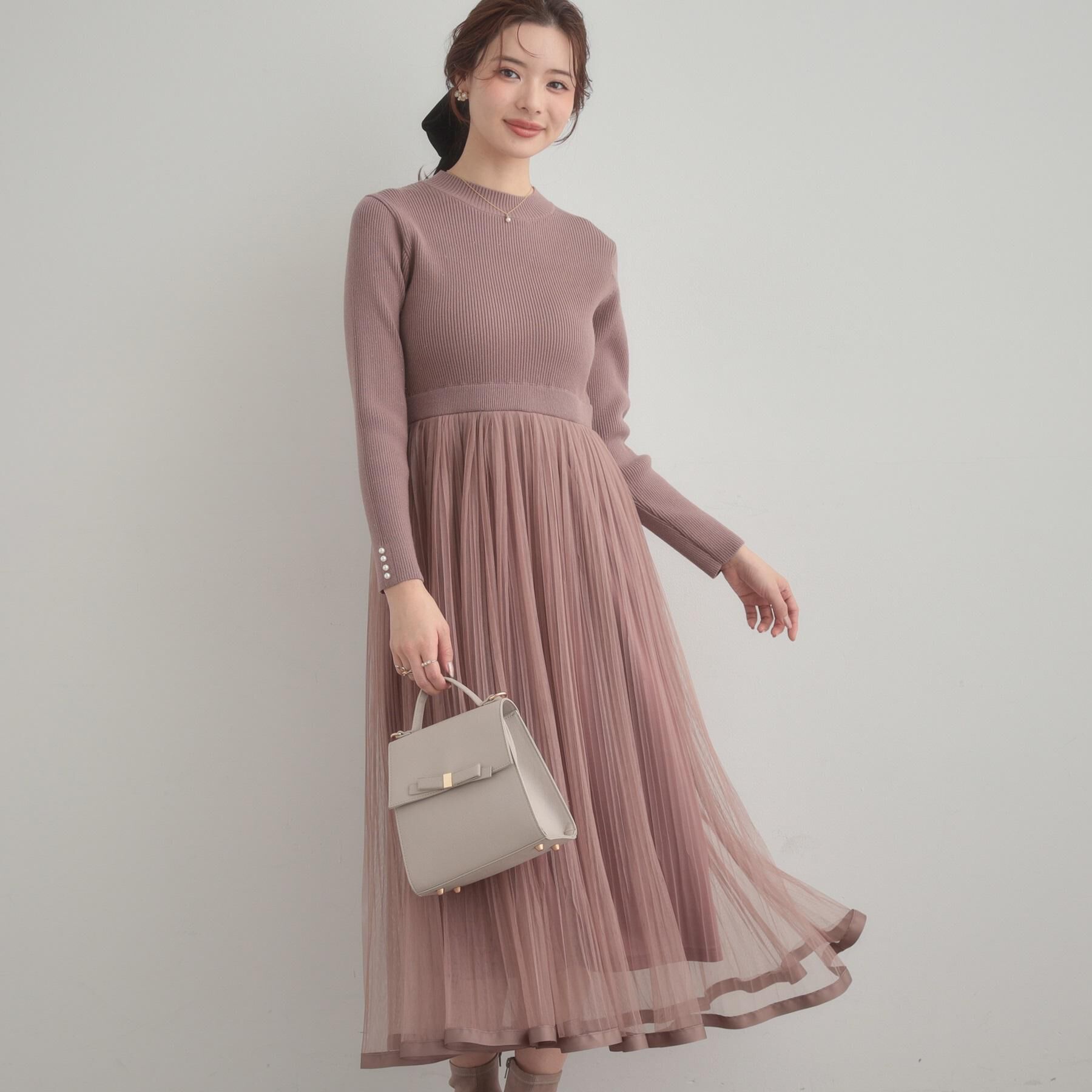 Couture broach「【S-LL/キラキラリブニット】チュールドッキング ワンピース」|ワンピース|