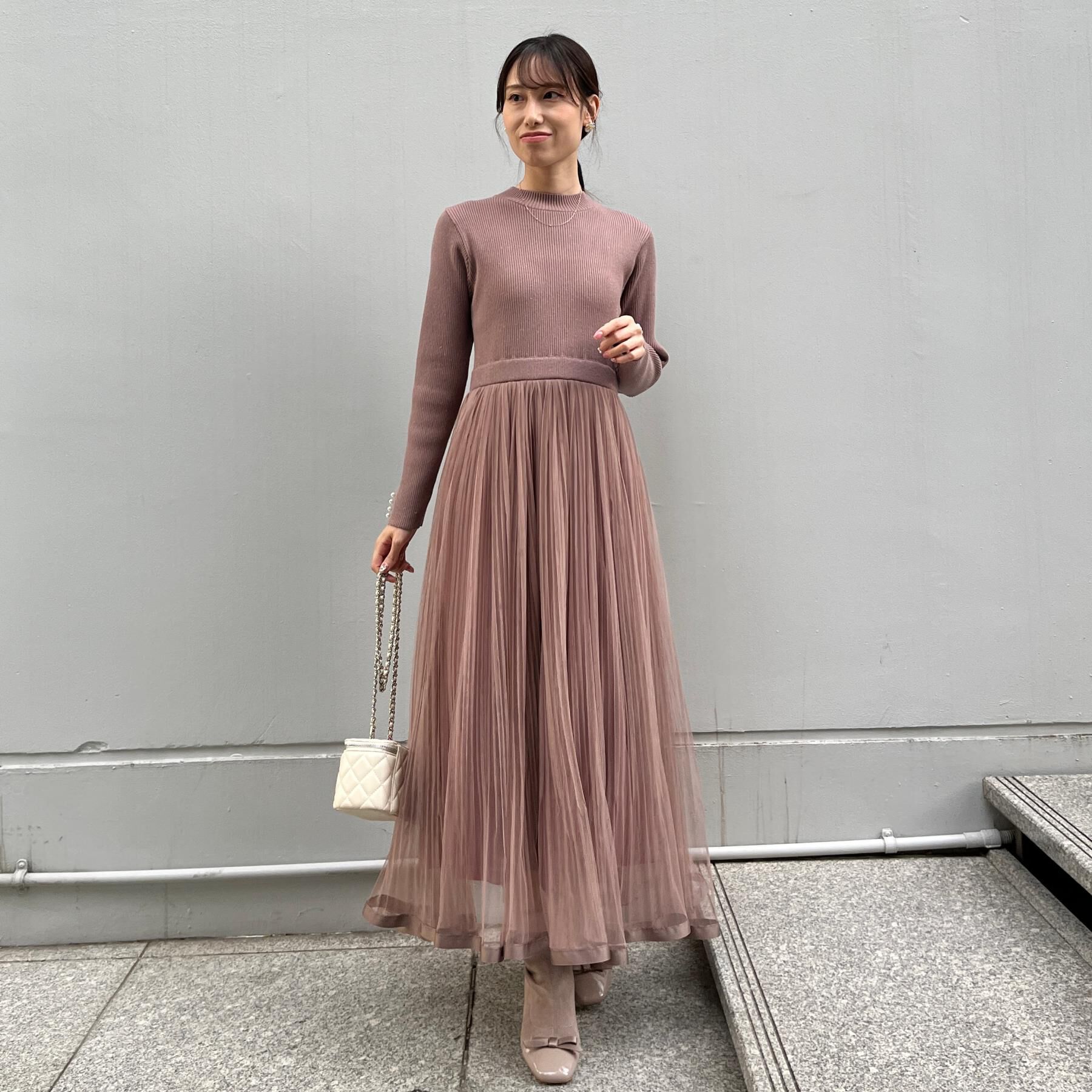 Couture broach「【S-LL/キラキラリブニット】チュールドッキング ワンピース」|ワンピース|