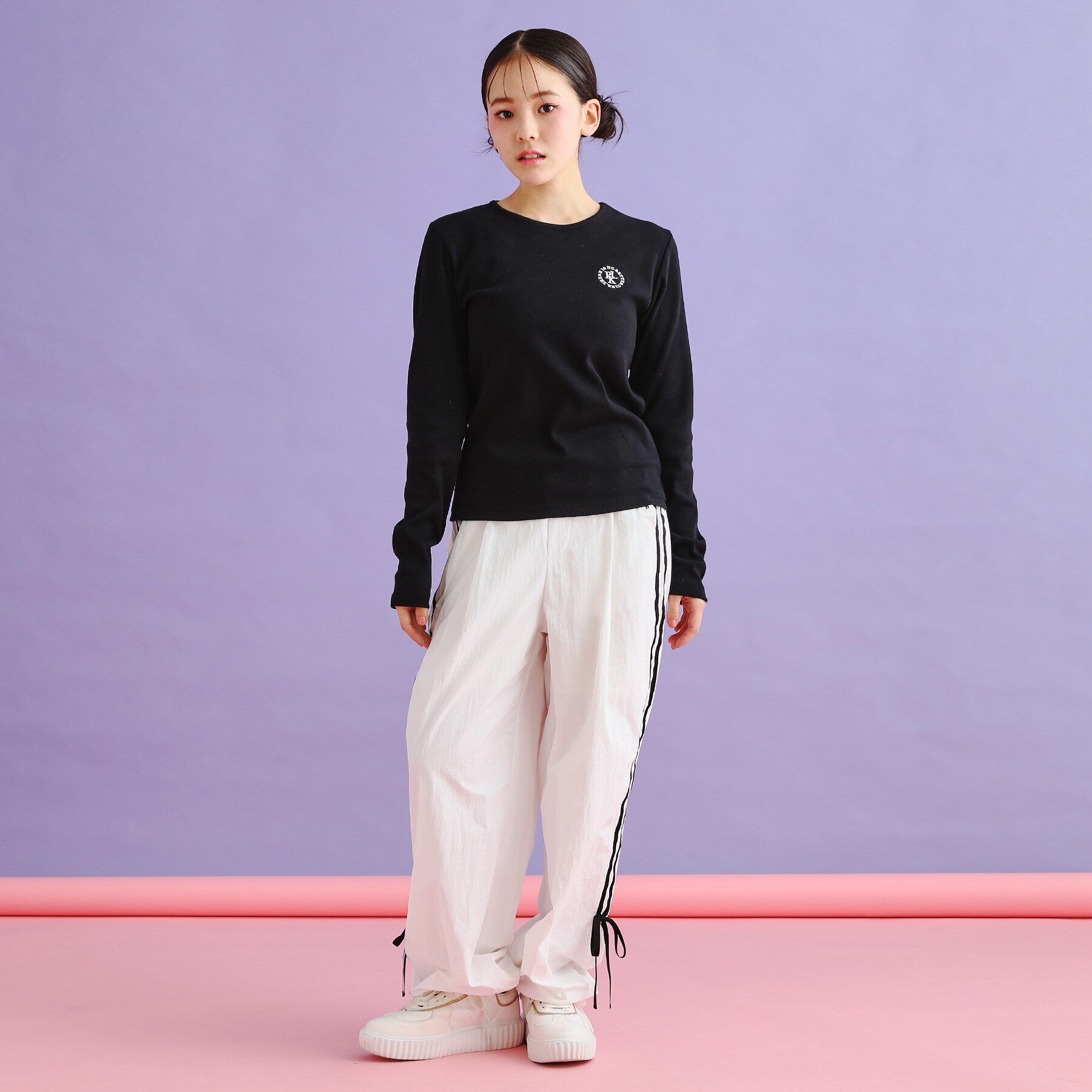 PINK-latte「シンプルテレコ長袖プルオーバー」|Tシャツ・カットソー|